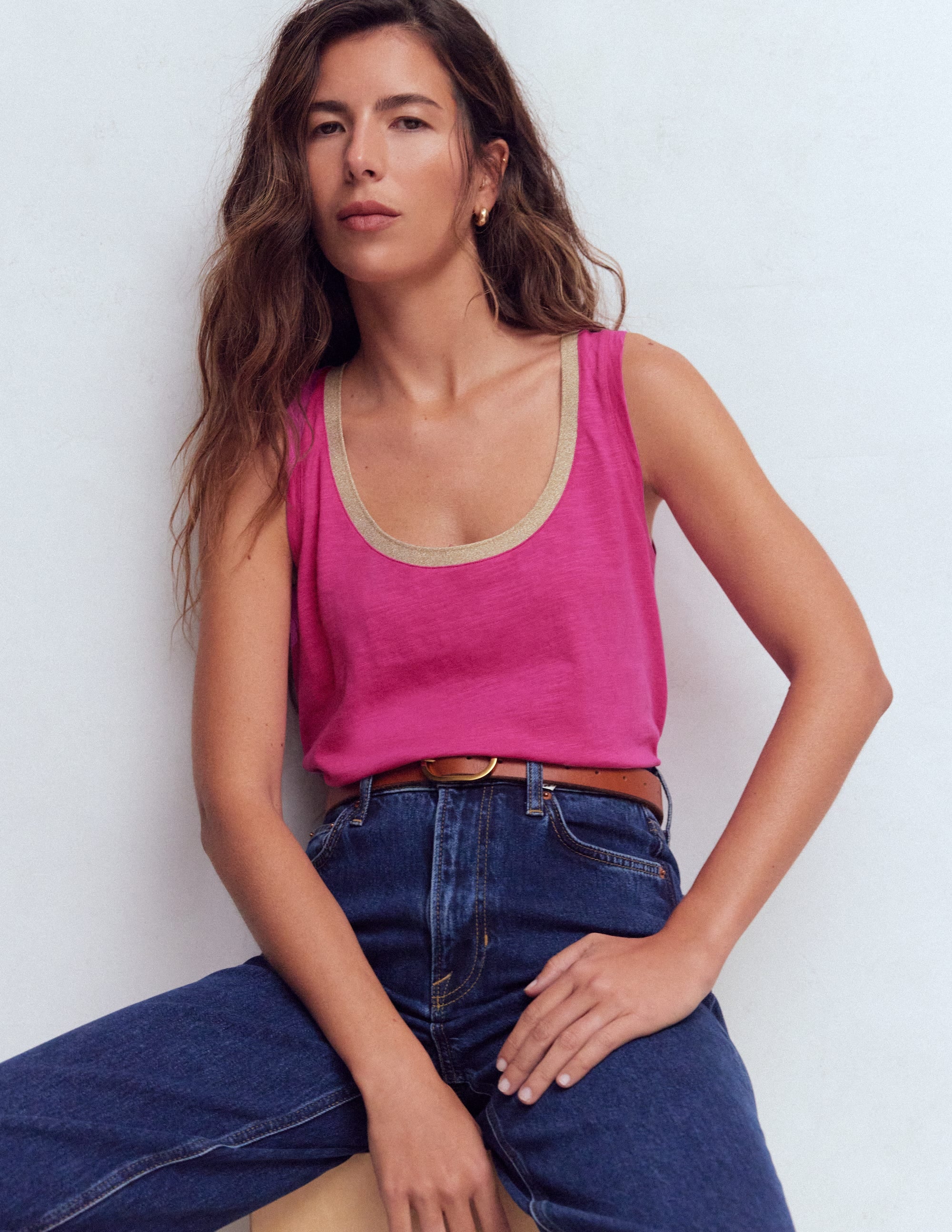 Top mit Metallic-Besatz und tiefem Rundhalsausschnitt-Cosmeen-Pink - Image 1