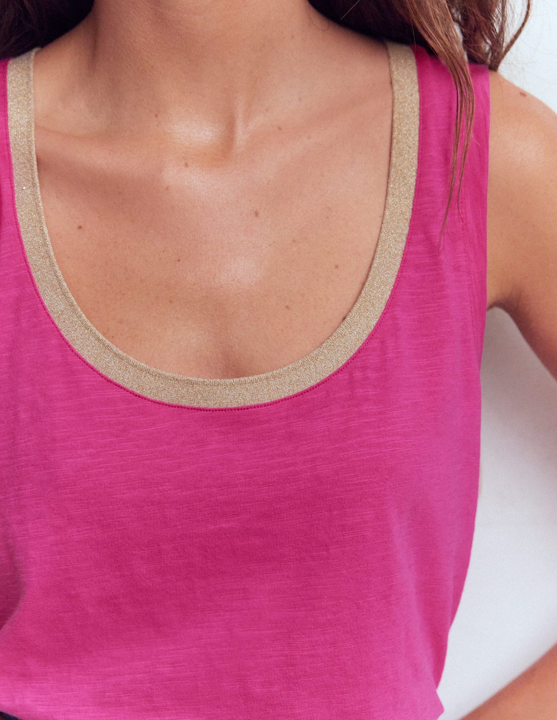 Top mit Metallic-Besatz und tiefem Rundhalsausschnitt-Cosmeen-Pink-2