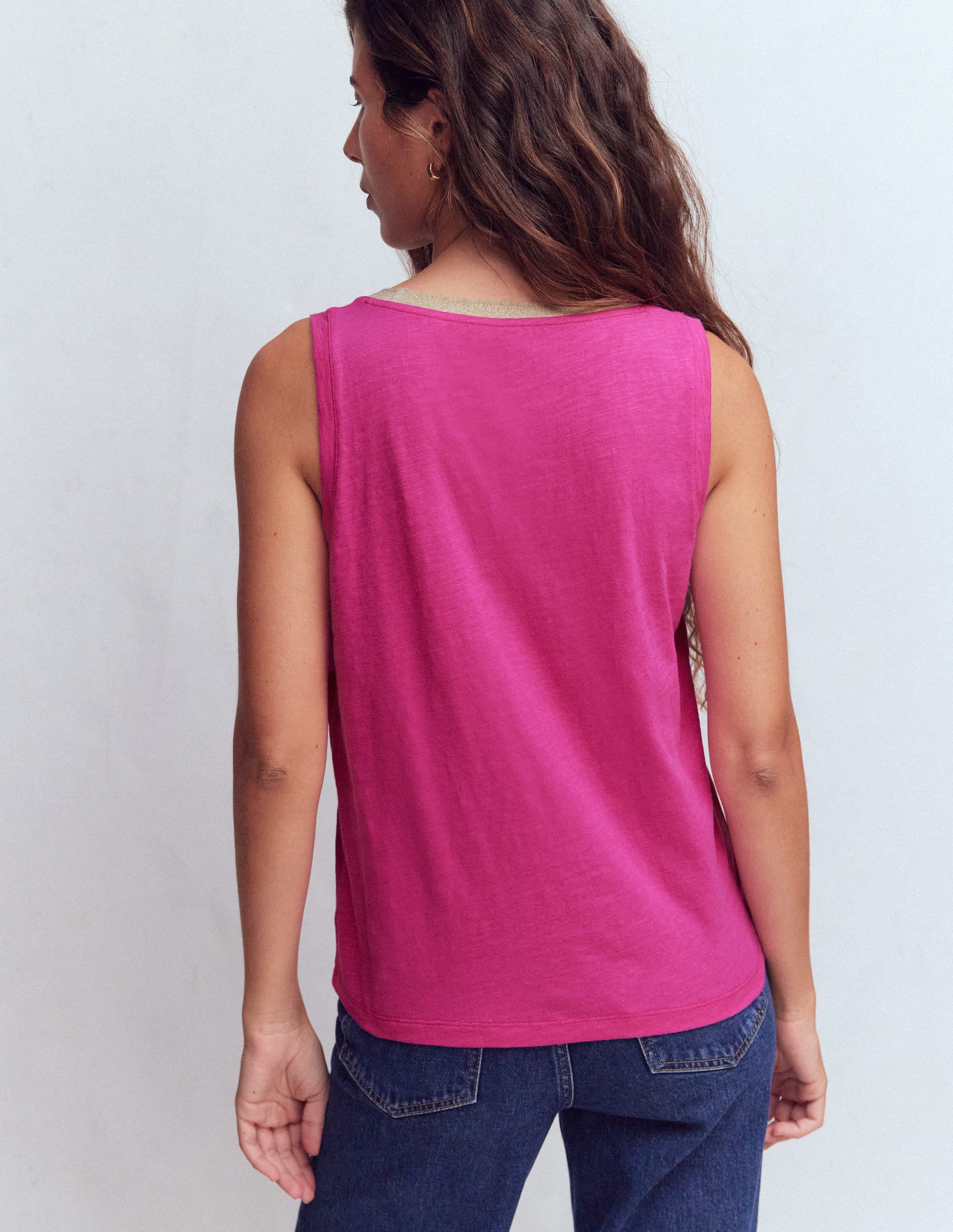 Top mit Metallic-Besatz und tiefem Rundhalsausschnitt-Cosmeen-Pink - Image 3