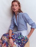 Chemise Isabel en lin à volants-Bleu chambray