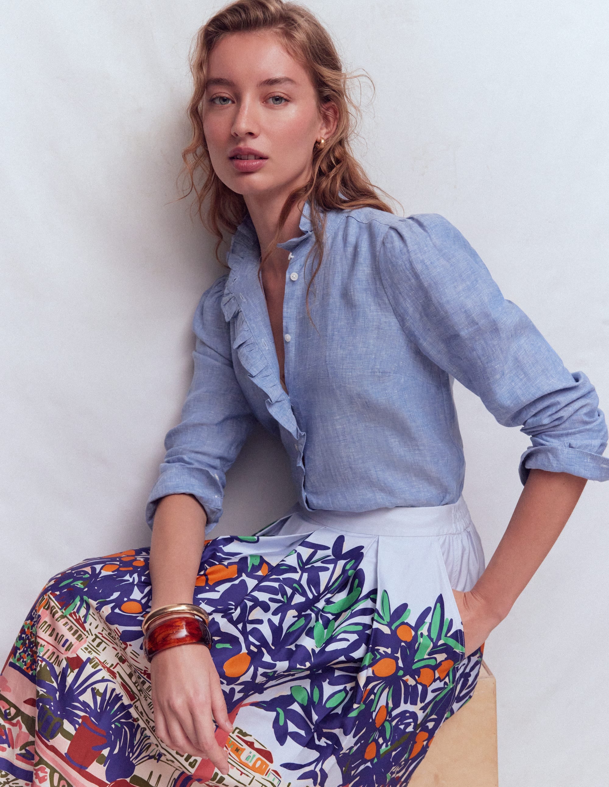 Isabel Leinenhemd mit Rüschen-Blauer Faux-Uni - Image 1