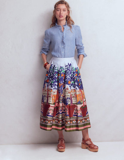 Chemise Isabel en lin à volants-Bleu chambray-5