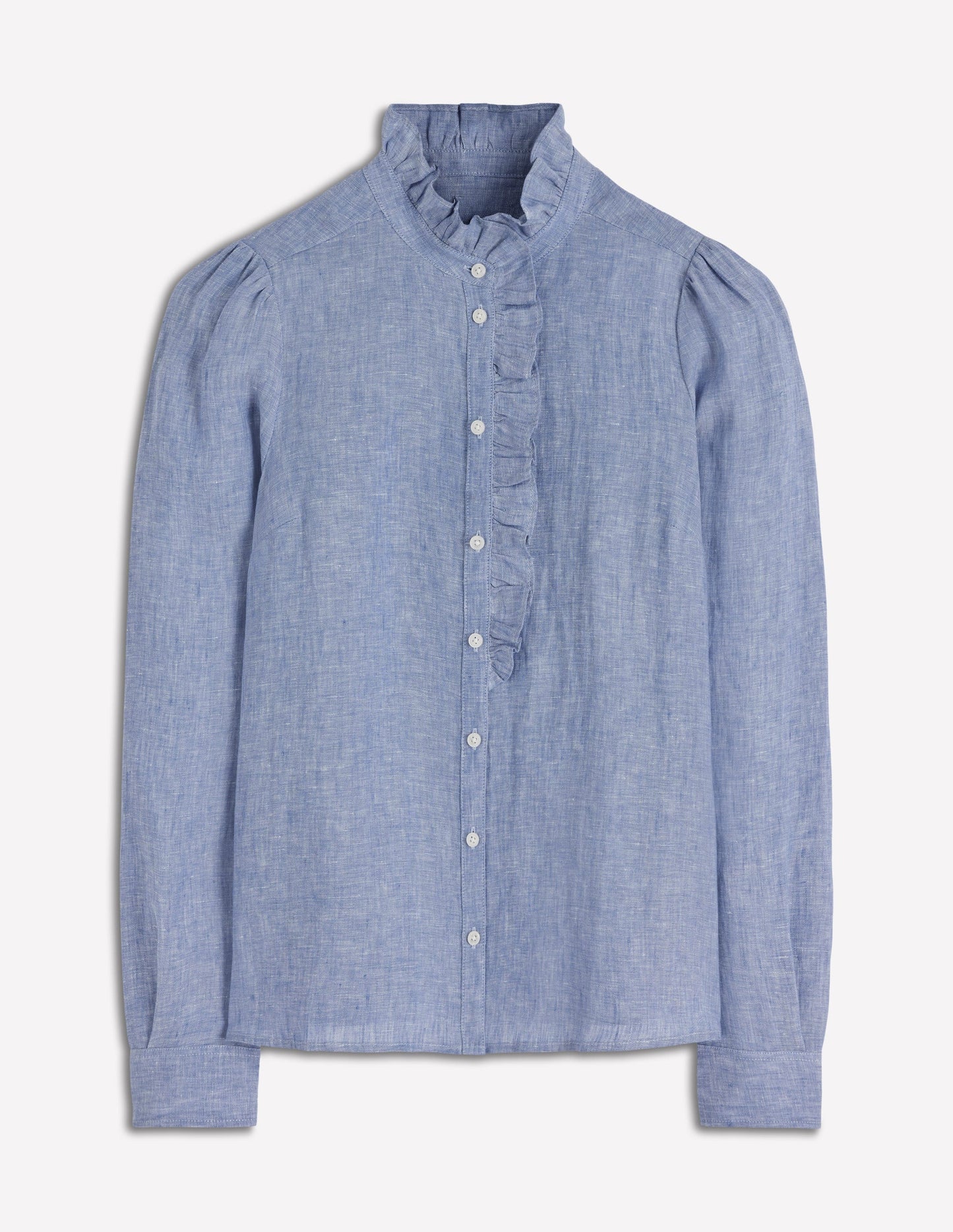 Chemise Isabel en lin à volants-Bleu chambray
