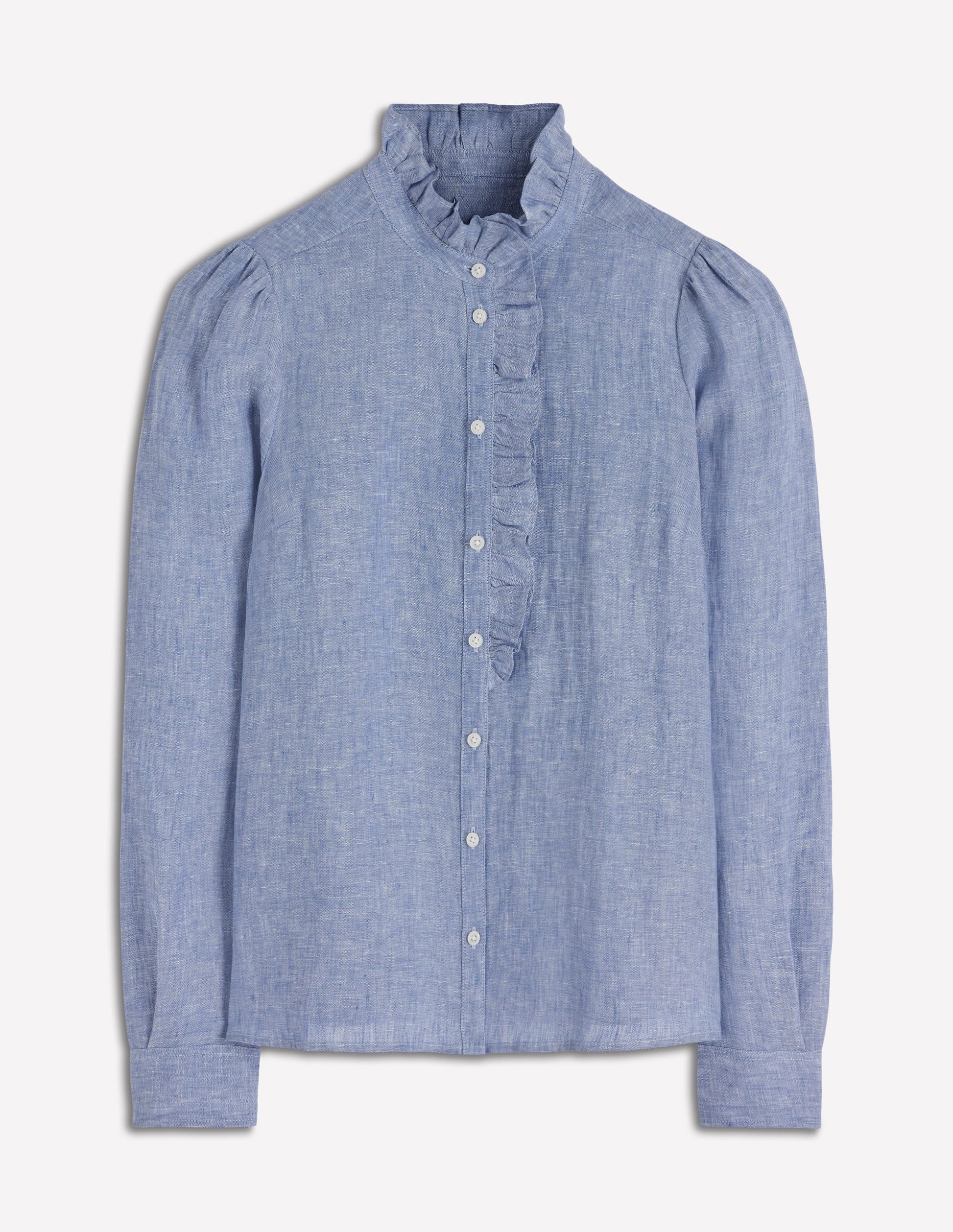Chemise Isabel en lin à volants-Bleu chambray-6