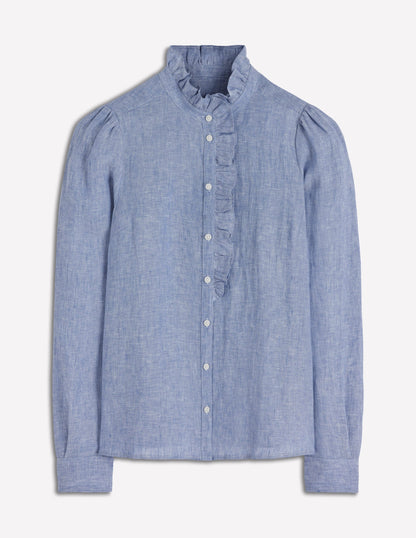 Chemise Isabel en lin à volants-Bleu chambray-6