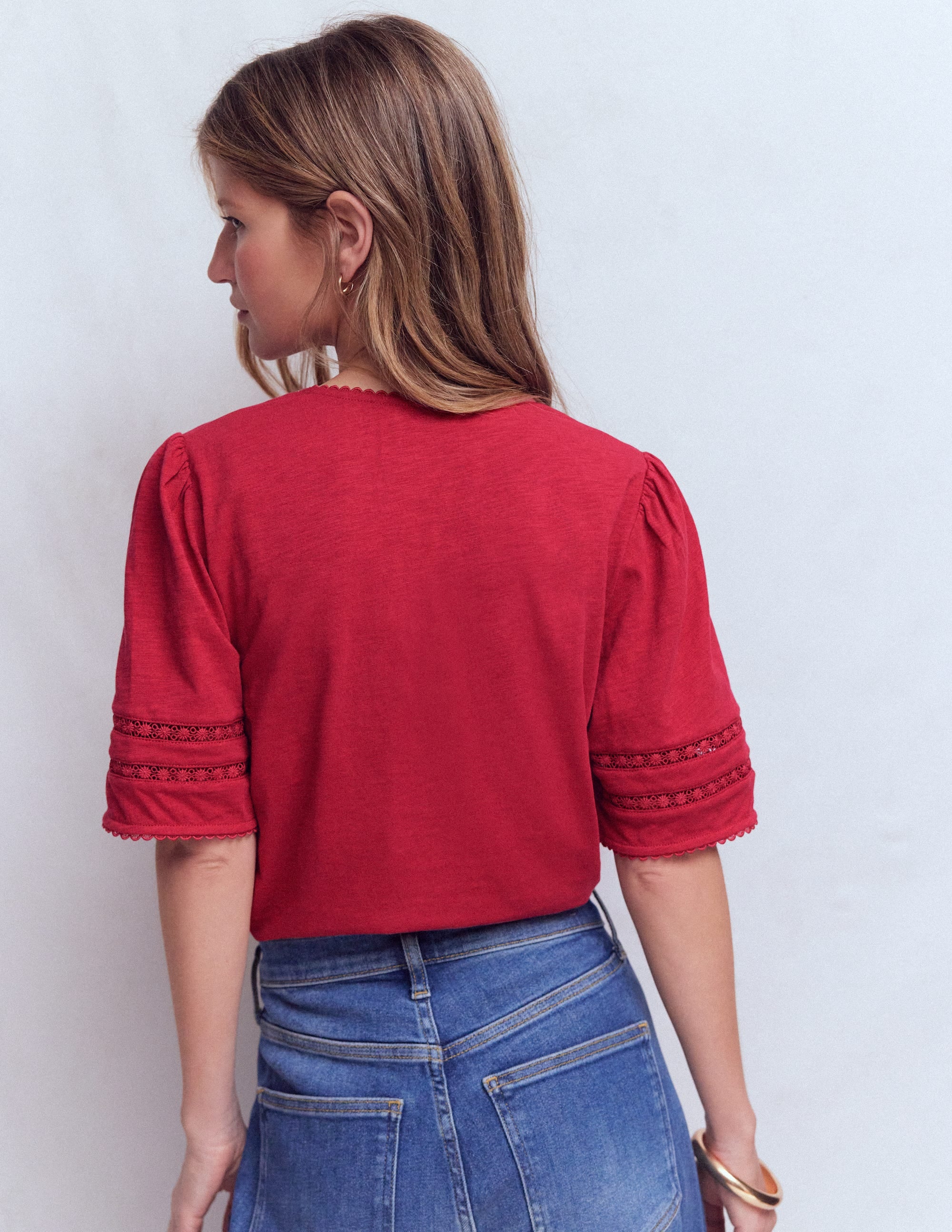 Poppy T-Shirt mit Besatz und V-Ausschnitt-Terrakotta-Rot - Image 3