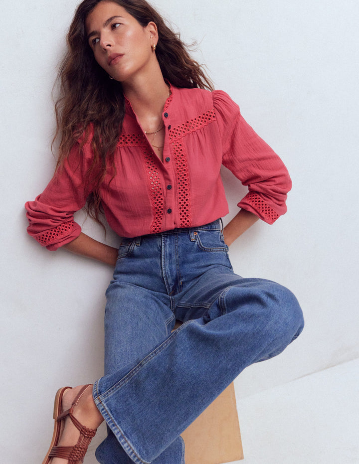 Doppeltuch-Oberteil mit Besatz-Stechpalmenbeere