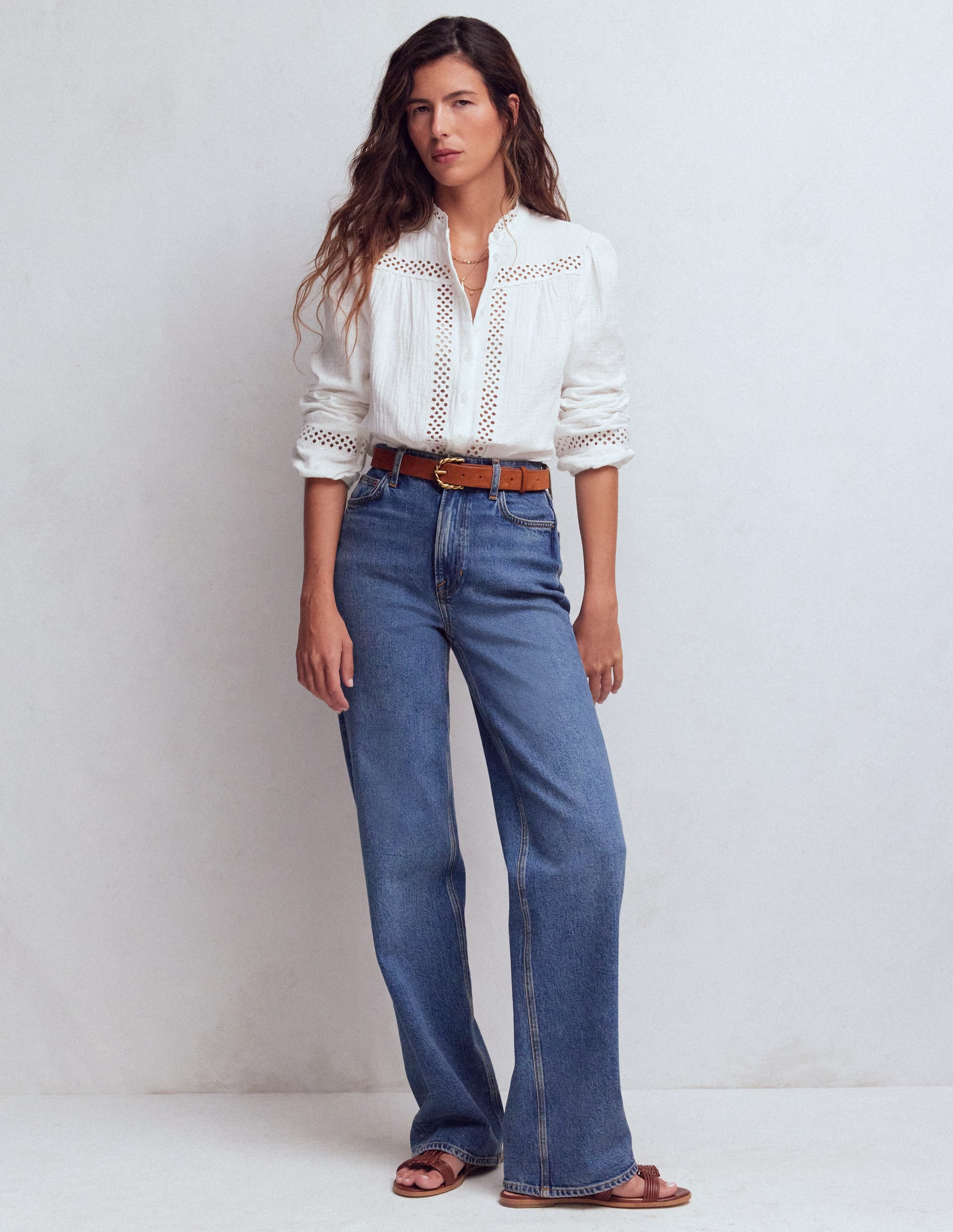 Trim Detail Double Cloth Top-White - Image 4