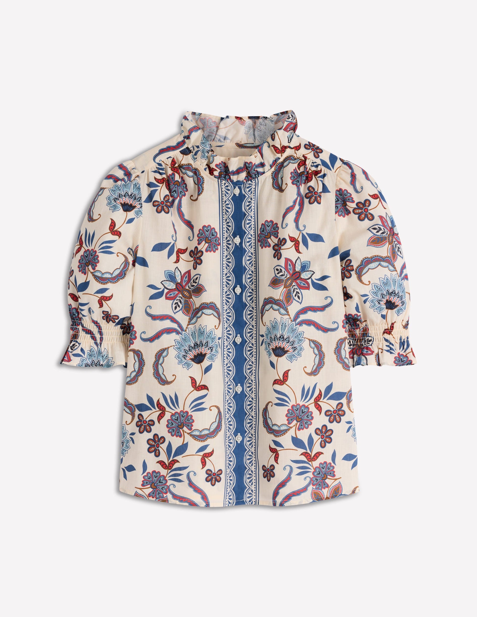 Heather Bedrucktes Baumwolloberteil-Blau Blumenmuster-7