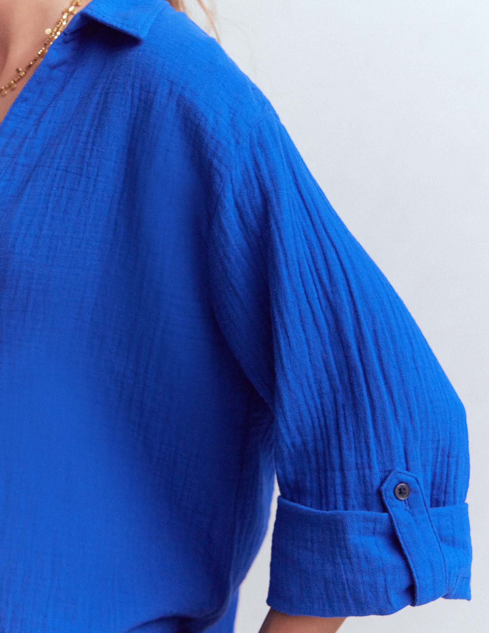 Chemise longue double-étoffe-Bleu vif - Image 2