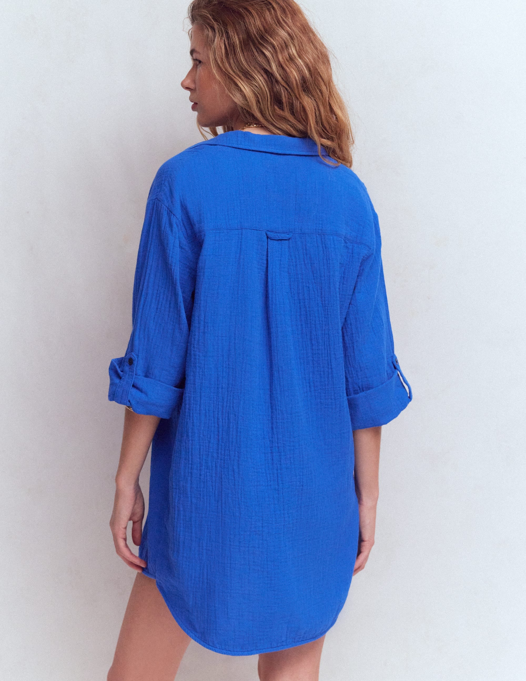 Chemise longue double-étoffe-Bleu vif - Image 3