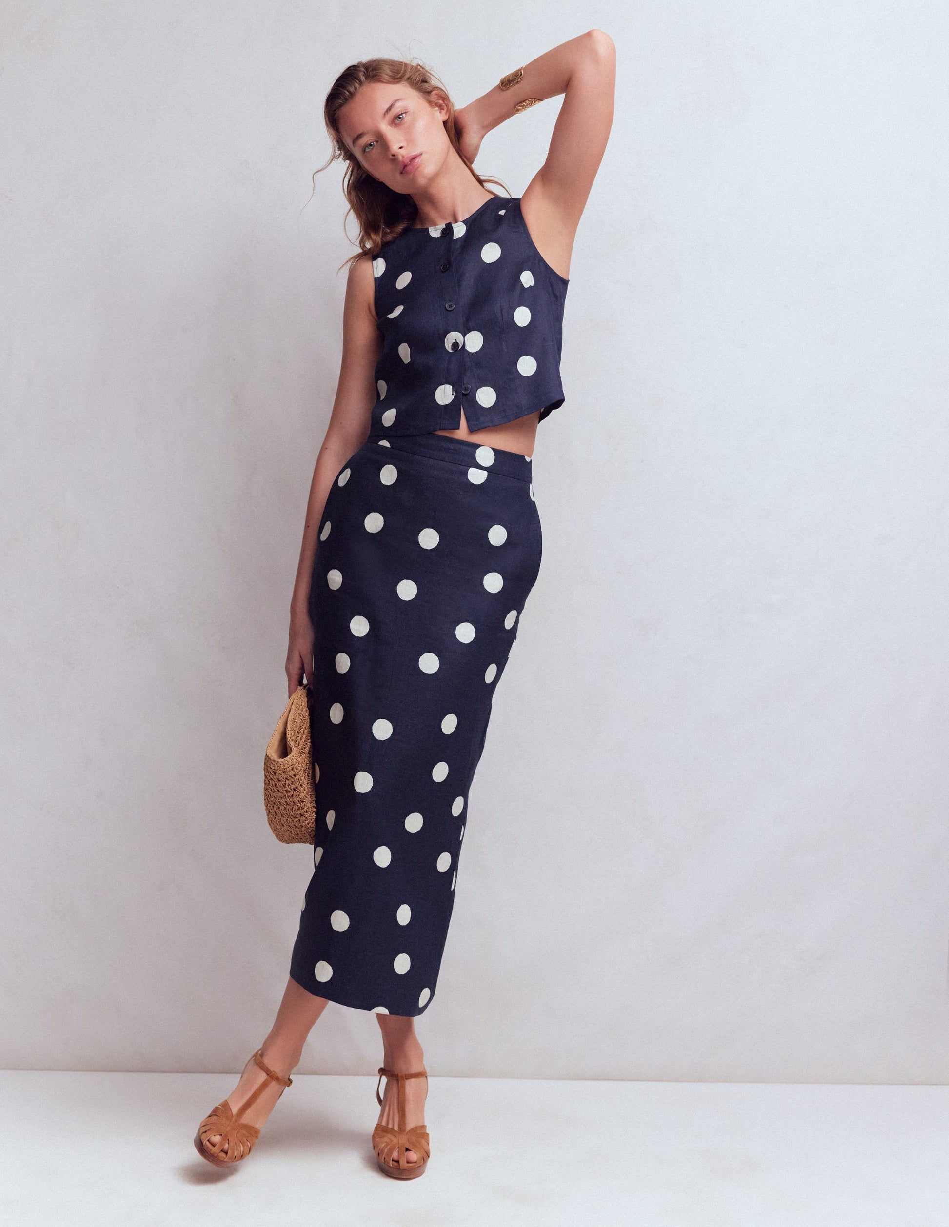 Andrea Leinentop zum Überwerfen-Französisches Marineblau, Gemalte Tupfen-5