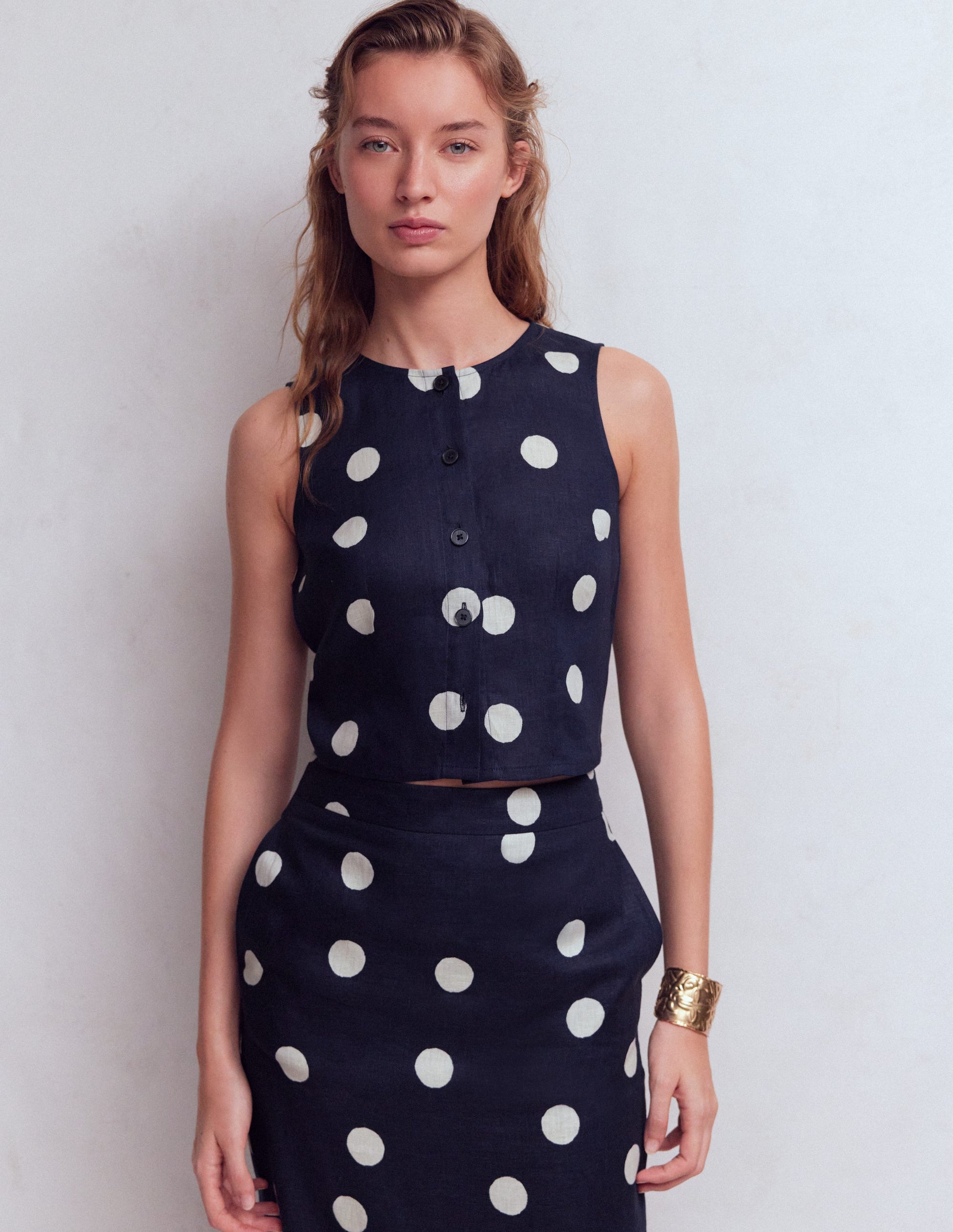 Andrea Leinentop zum Überwerfen-Französisches Marineblau, Gemalte Tupfen-6