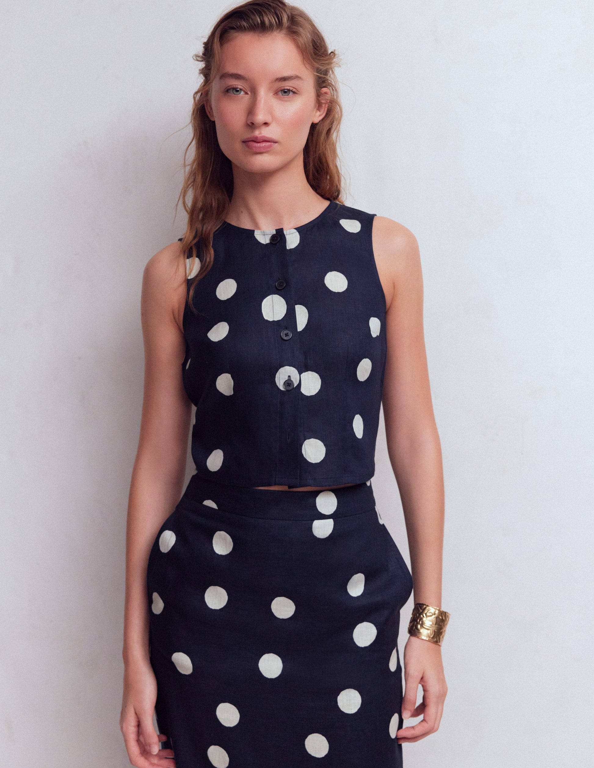 Andrea Leinentop zum Überwerfen-Französisches Marineblau, Gemalte Tupfen-6