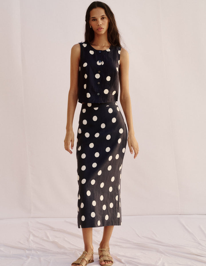 Andrea Leinentop zum Überwerfen-Französisches Marineblau, Gemalte Tupfen