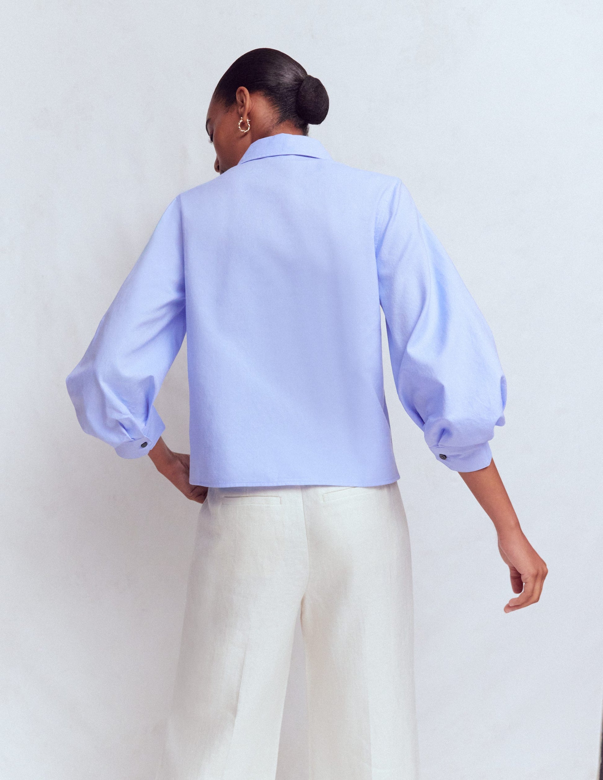 Oxfordhemd mit Puffärmeln-Französisches Blau-3