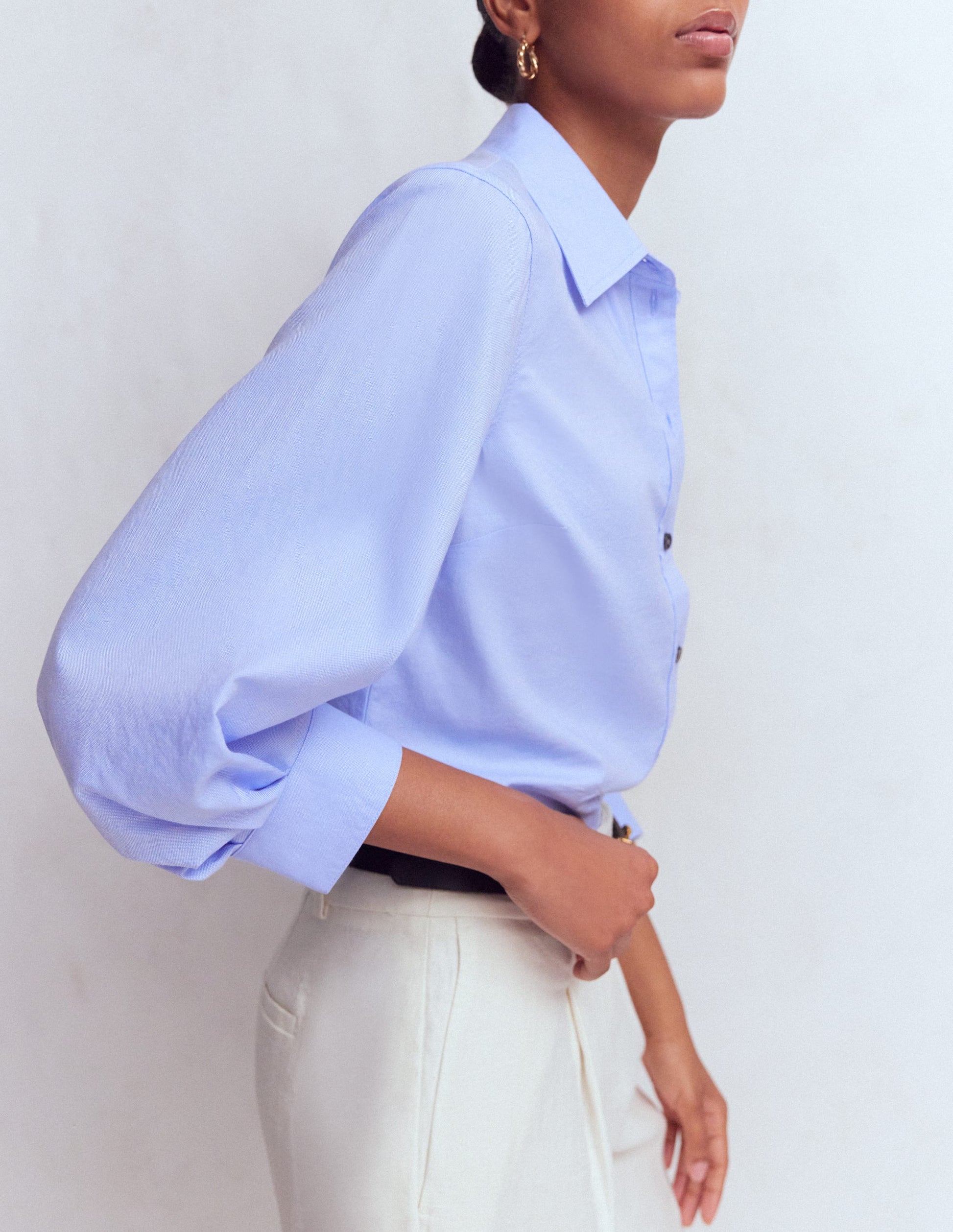 Oxfordhemd mit Puffärmeln-Französisches Blau-4