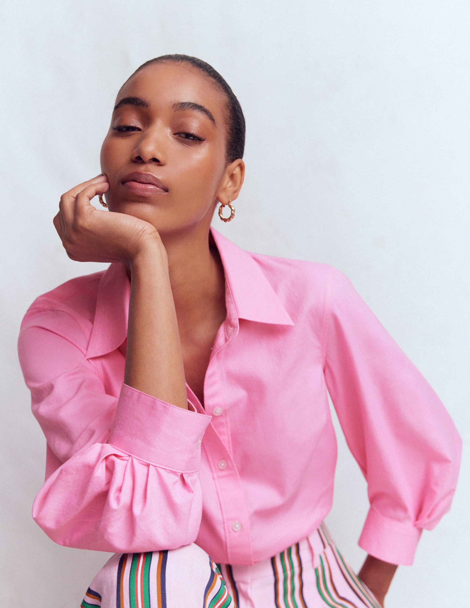 Chemise en oxford à manches bouffantes-ROSE-1