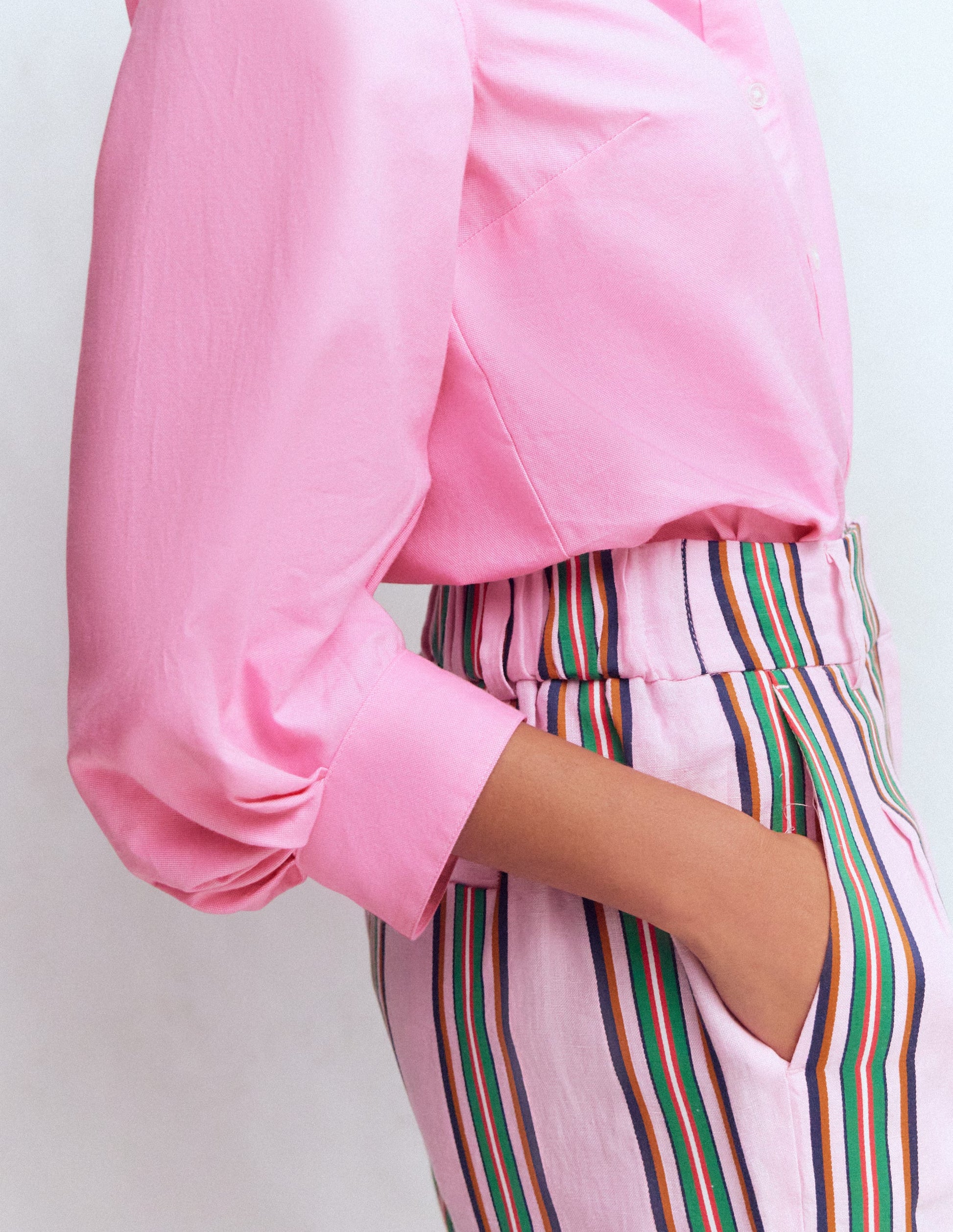 Chemise en oxford à manches bouffantes-ROSE-2