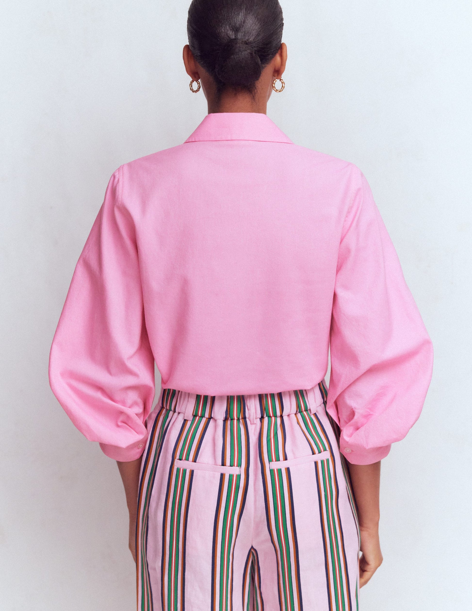 Chemise en oxford à manches bouffantes-ROSE-3