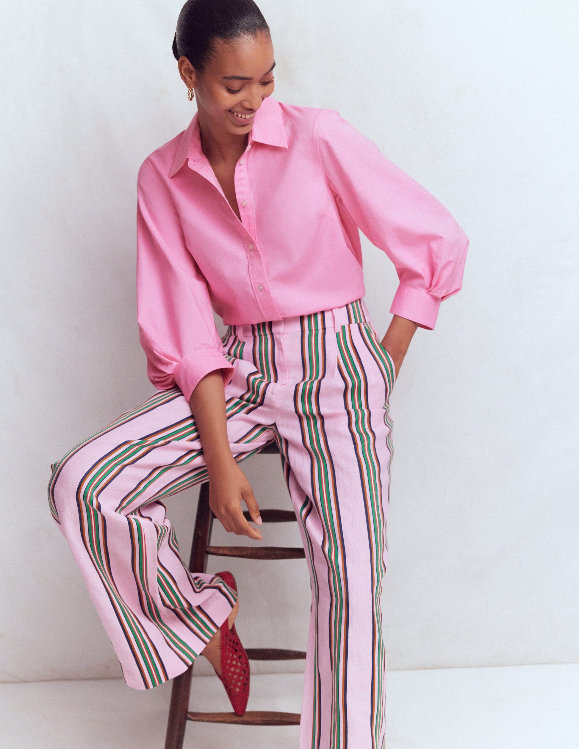 Chemise en oxford à manches bouffantes-ROSE-4