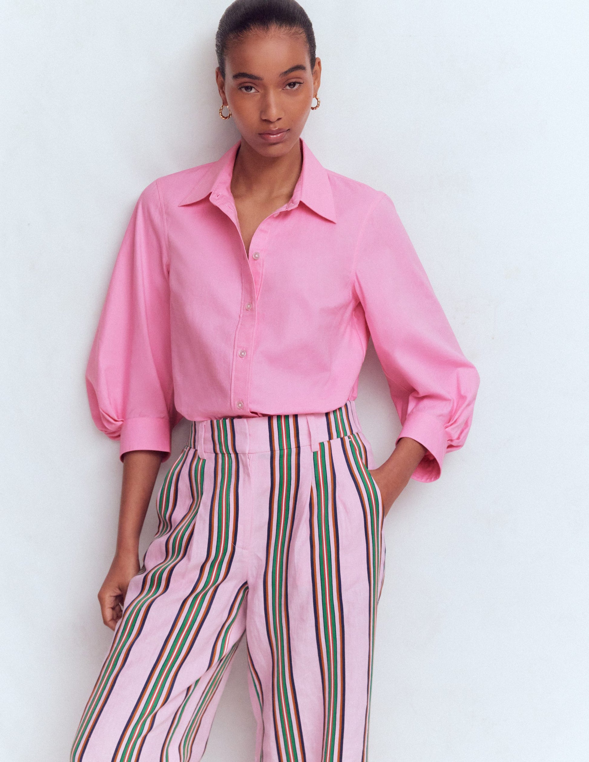 Chemise en oxford à manches bouffantes-ROSE-5