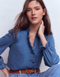 Emily Rüschenhemd mit Bommelbesatz-Denim-Blau