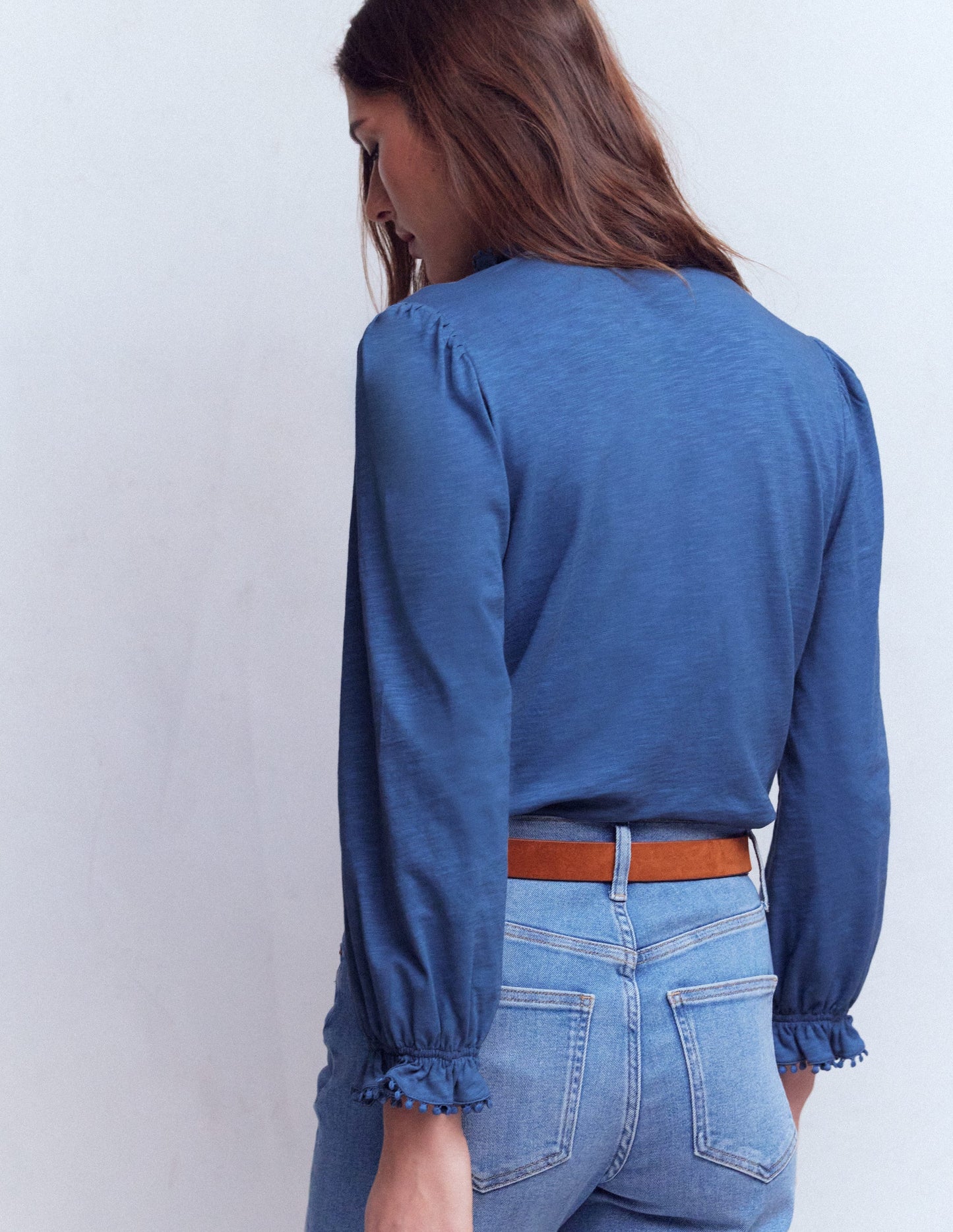 Emily Pom Detail Ruffle Shirt-True Navy