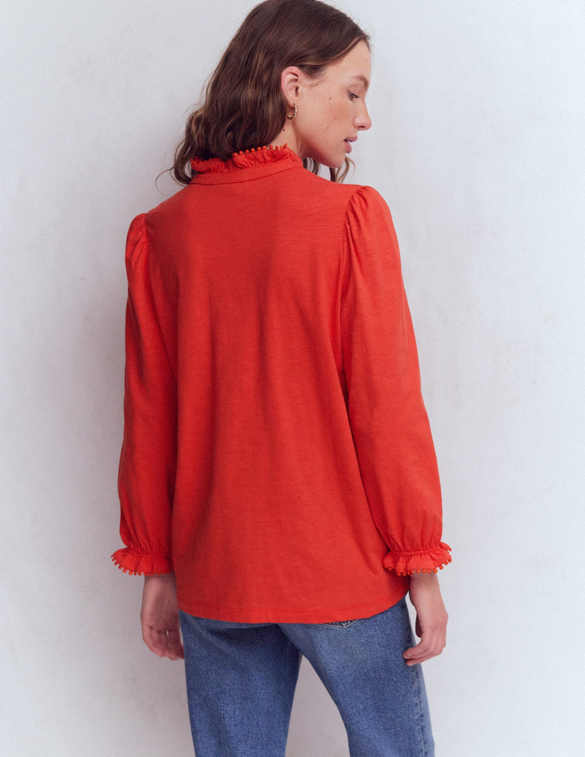 Emily Rüschenhemd mit Bommel-Detail-Blutorange-3