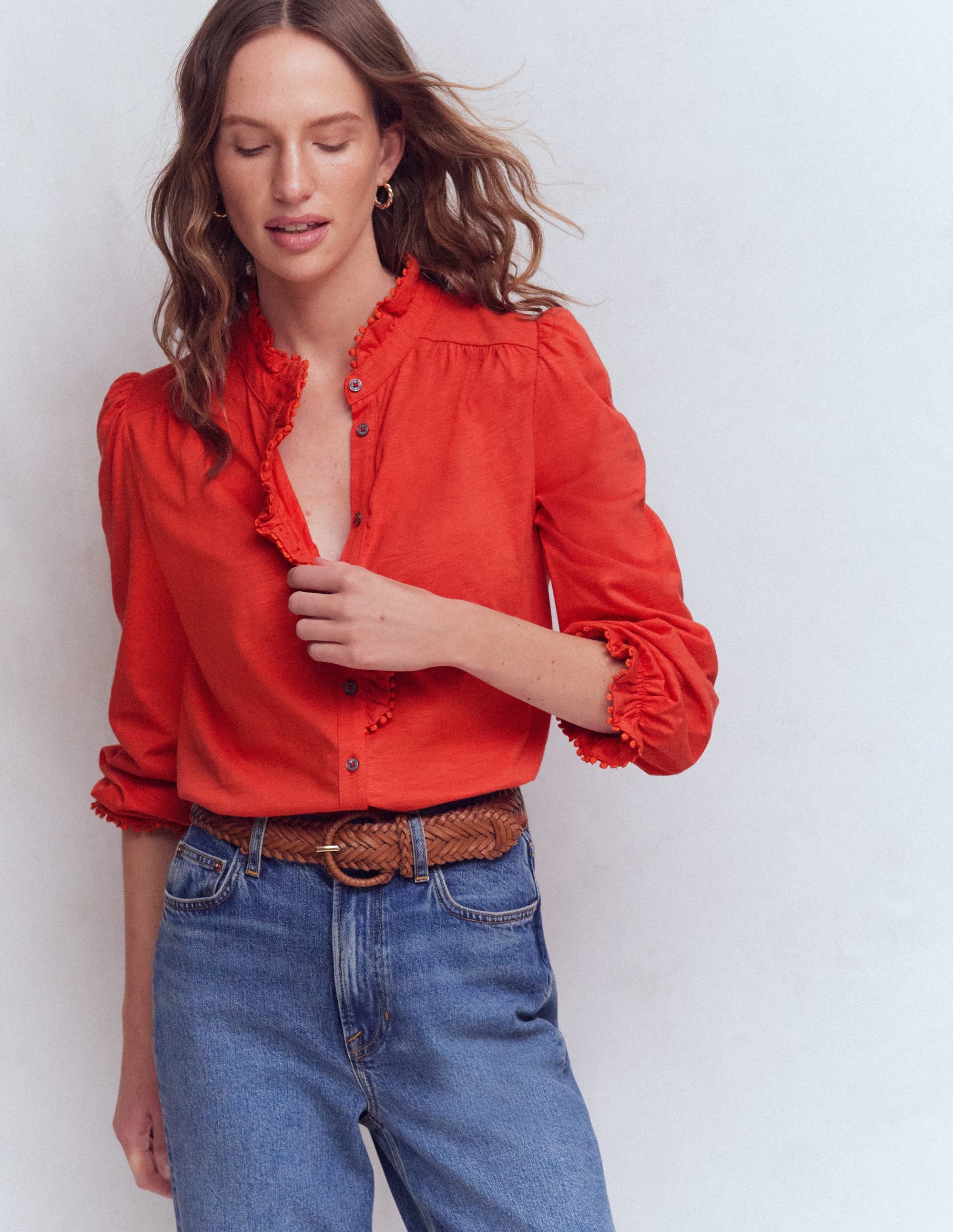 Emily Rüschenhemd mit Bommelbesatz-Blutorange - Image 4