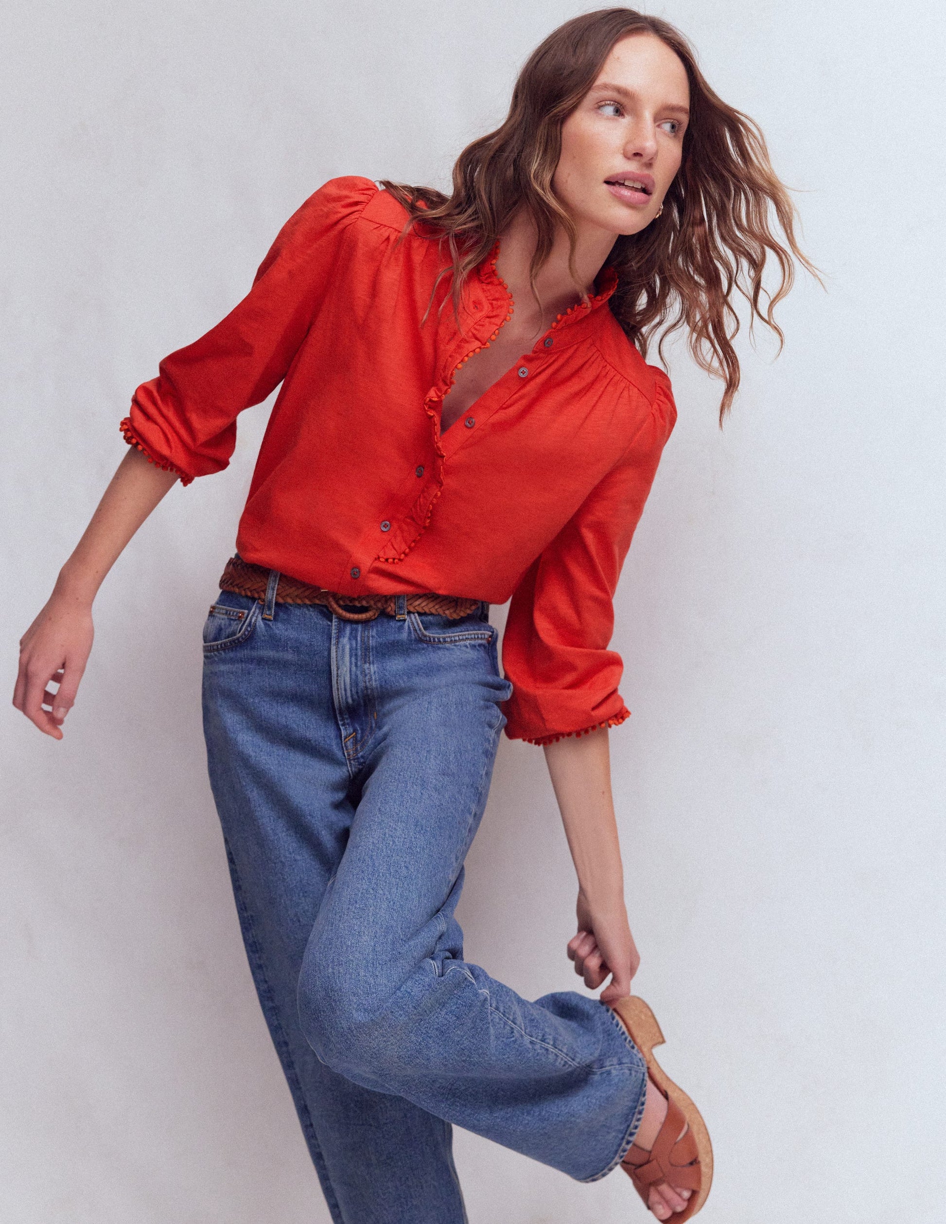 Emily Rüschenhemd mit Bommel-Detail-Blutorange-5