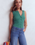 Evie Button Through Rib Vest-Deep Sea