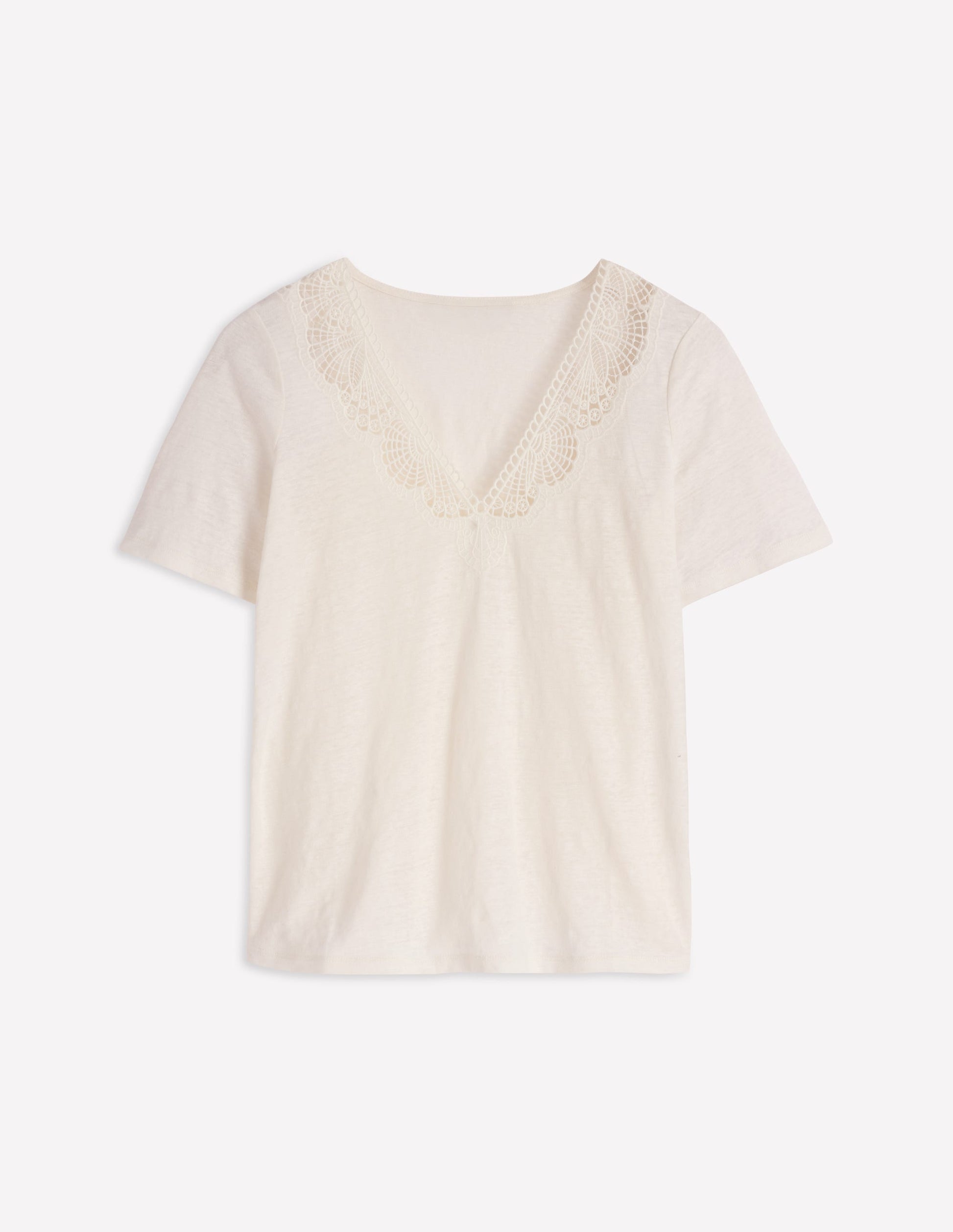 Tara T-Shirt aus Leinen mit Spitzenbesatz-Kokosnussmilch-5