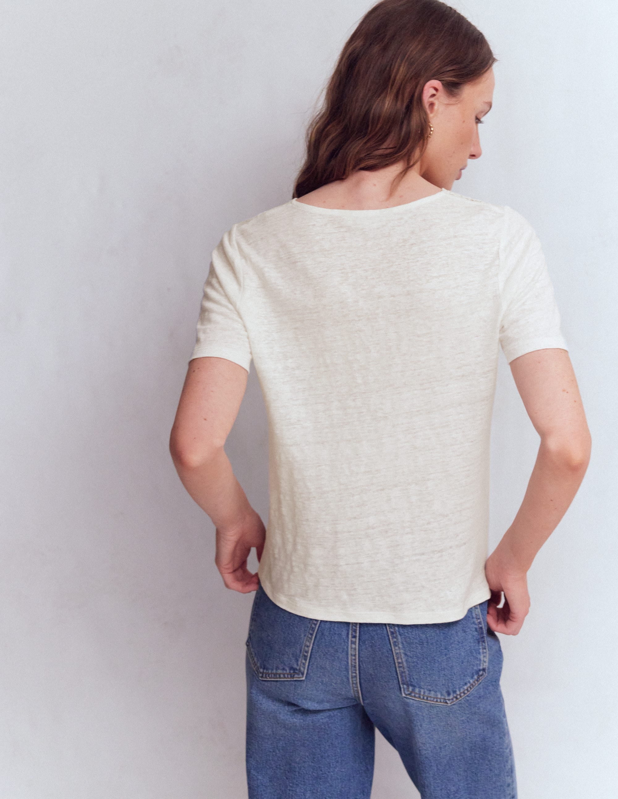 T-shirt Tara en lin à détails en dentelle-Lait de coco - Image 3