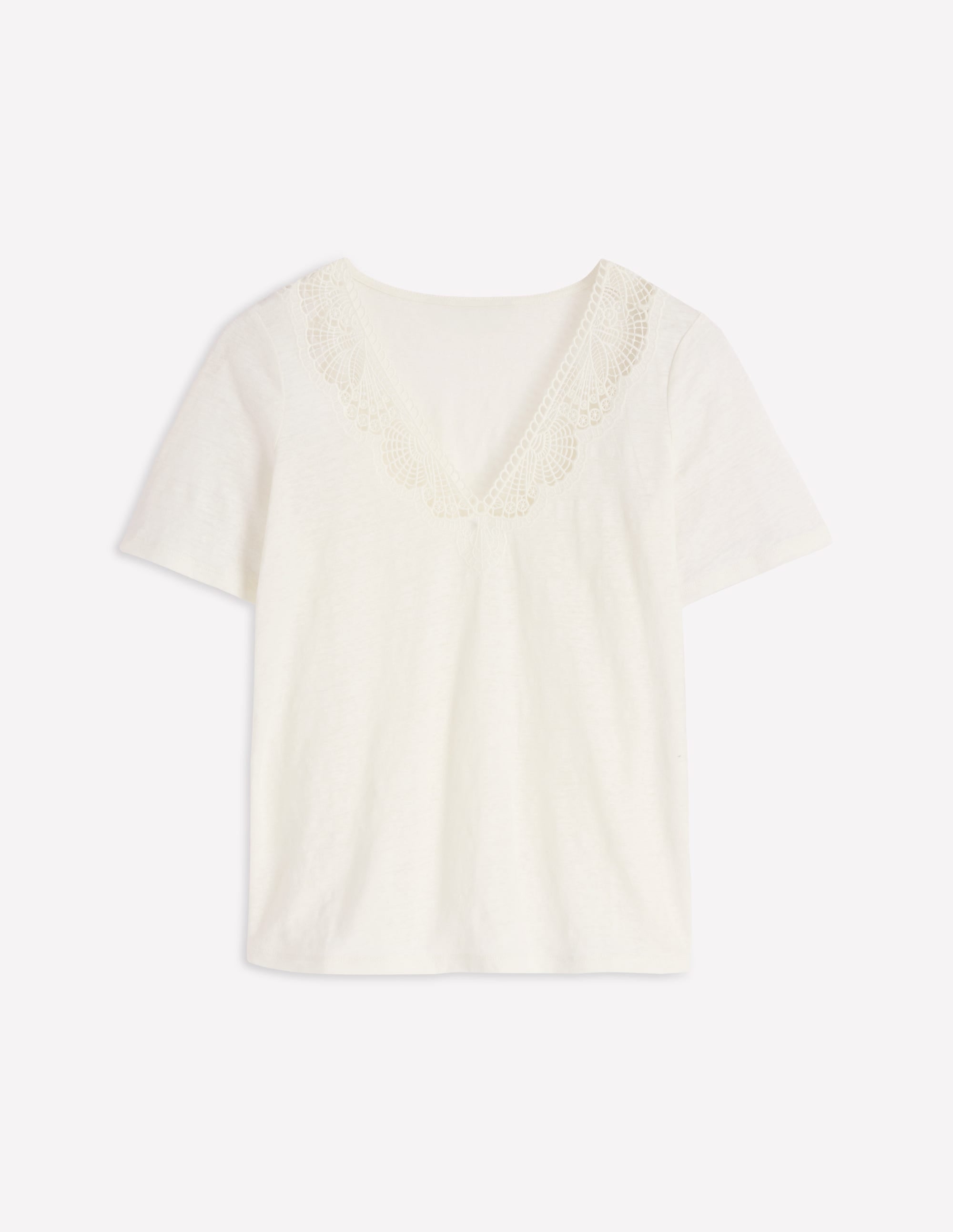 T-shirt Tara en lin à détails en dentelle-Lait de coco - Image 5