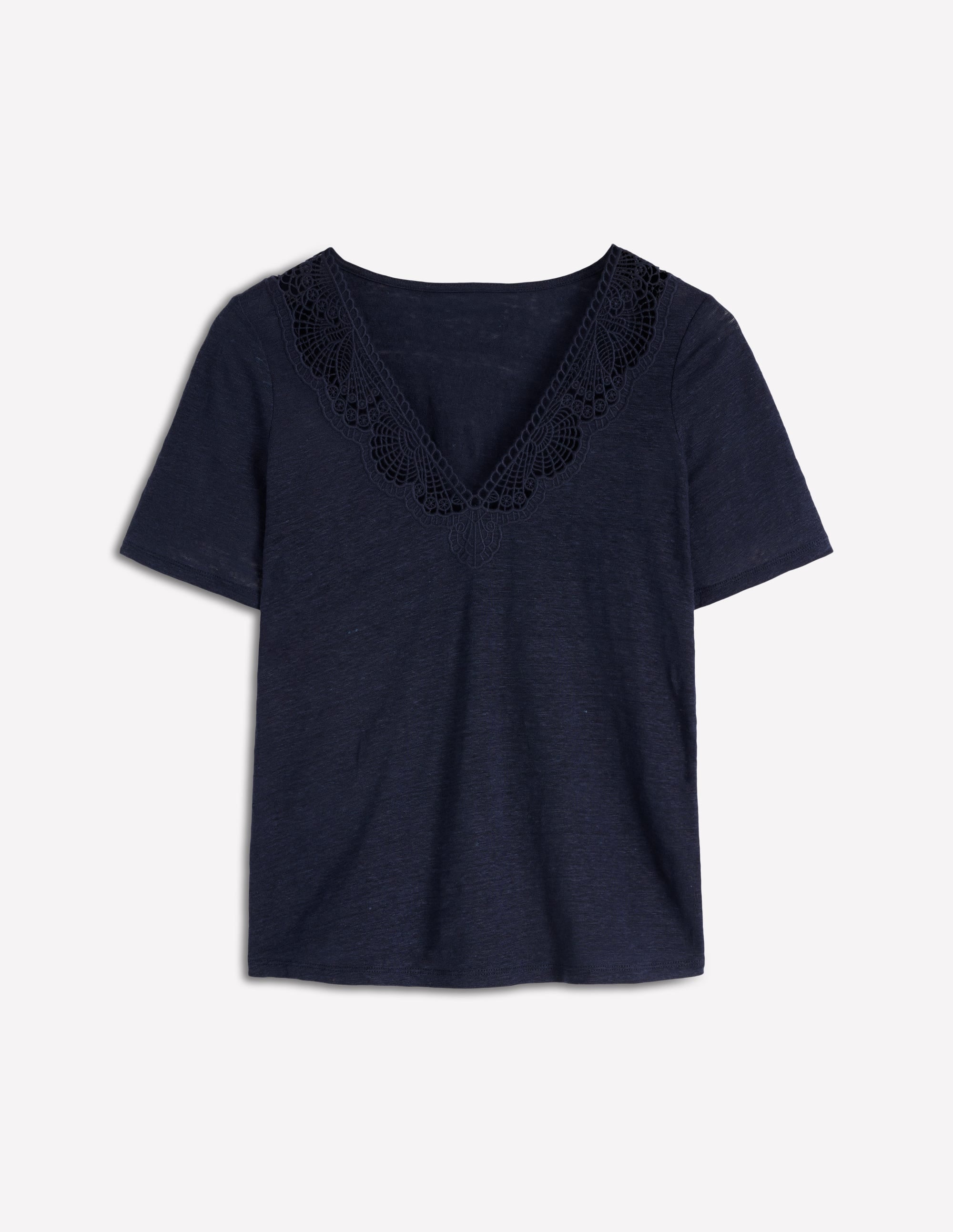 Tara T-Shirt aus Leinen mit Spitzenbesatz-Blazer-Marineblau - Image 5