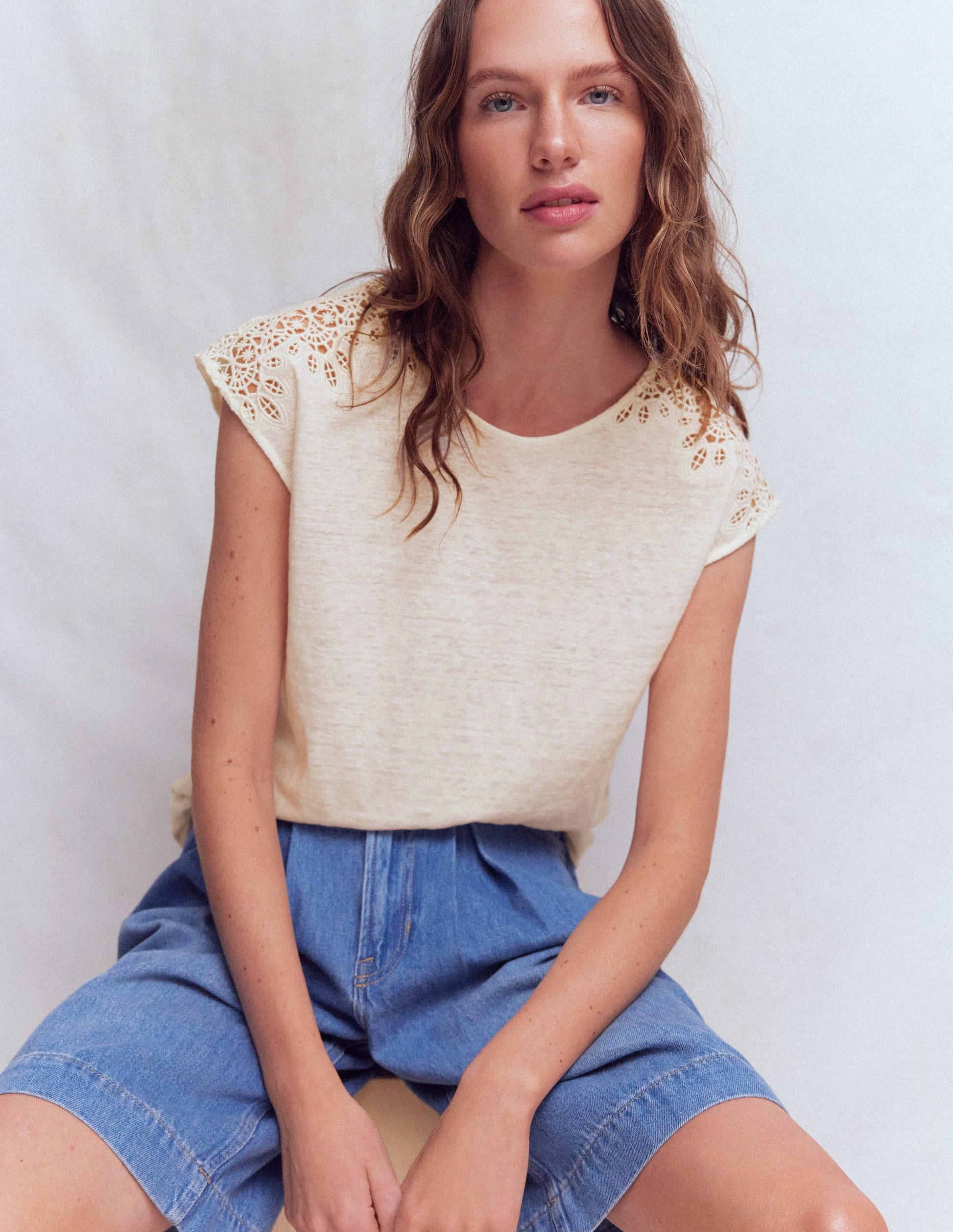Tara Cutwork Linen Tee-Ivory-1