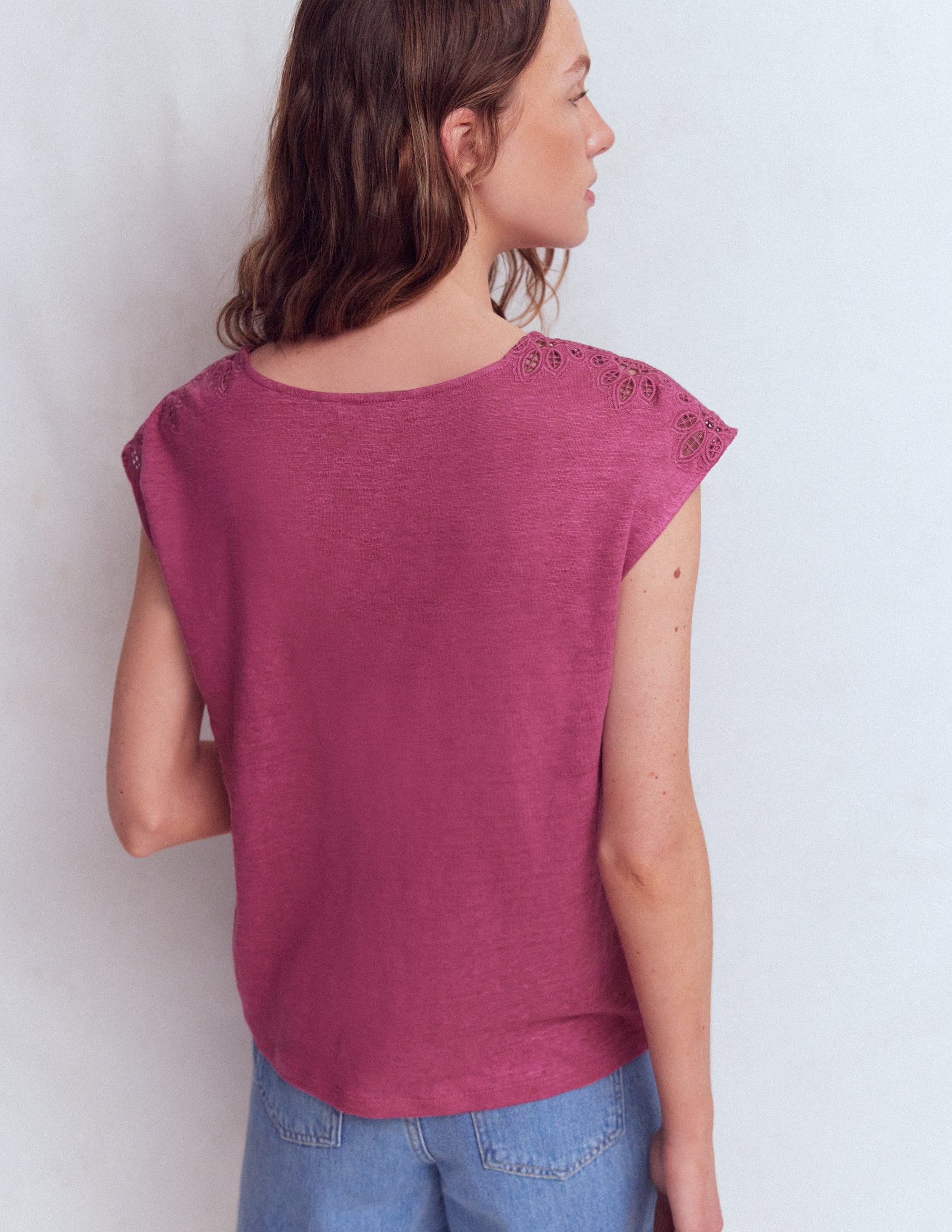 T-shirt Tara ajouré en lin-Violet prune de Damas - Image 3