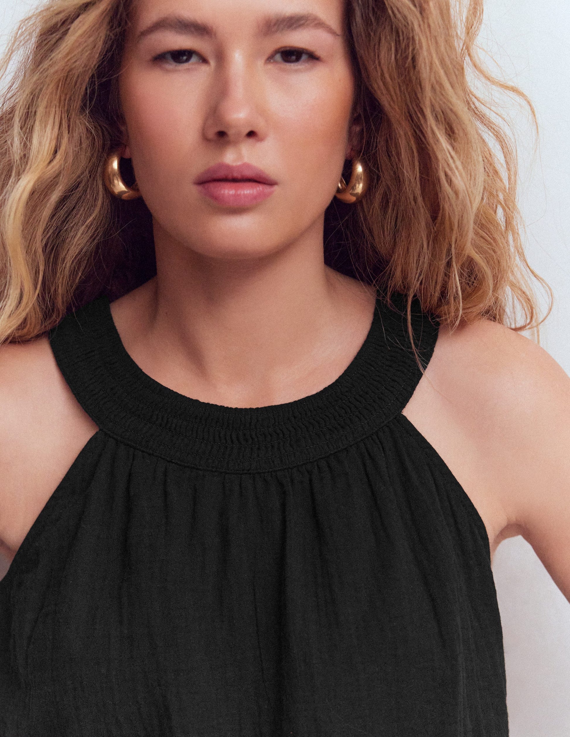 Doppeltuch-Oberteil mit Rüschen-Schwarz-2