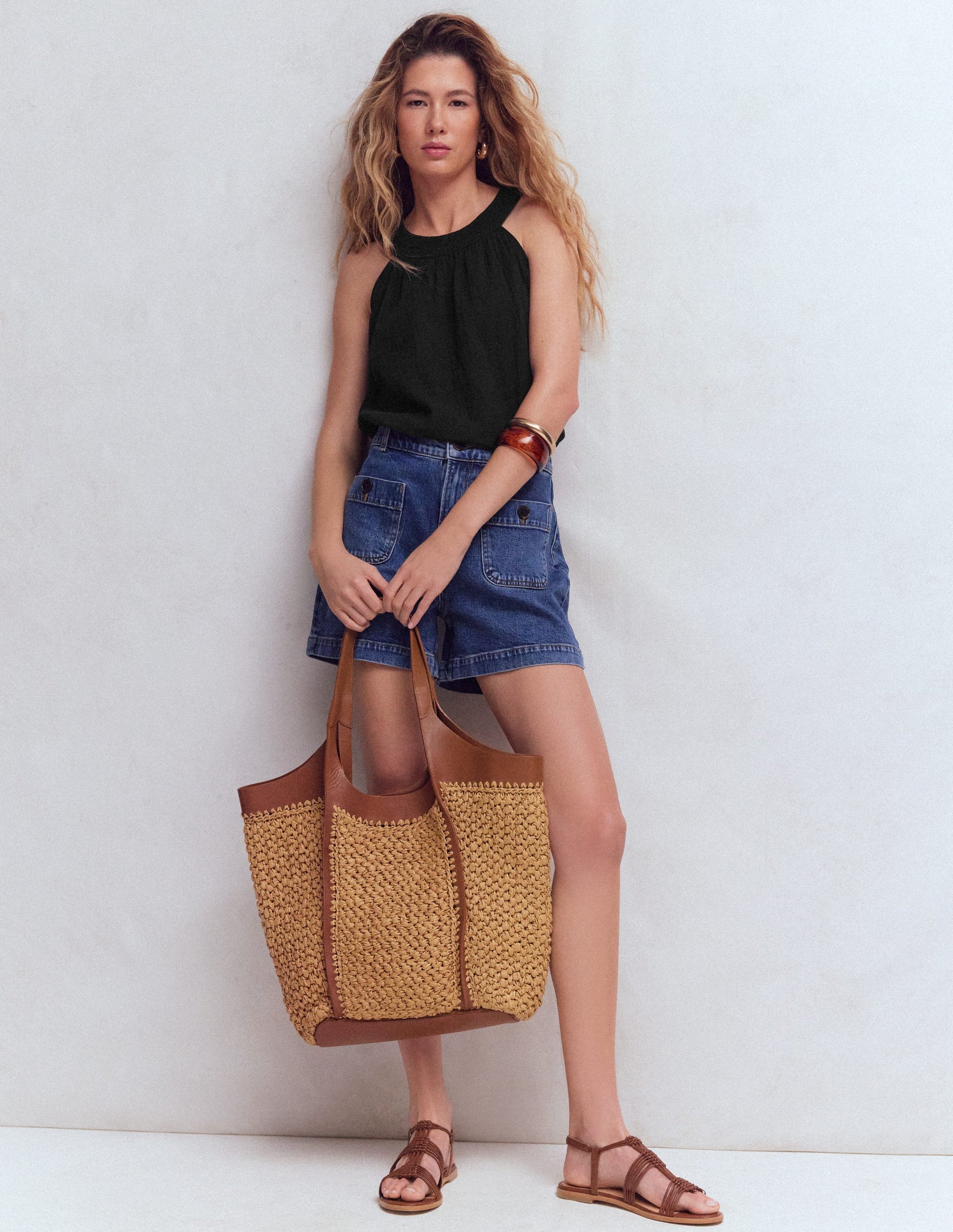 Doppeltuch-Oberteil mit Rüschen-Schwarz-4