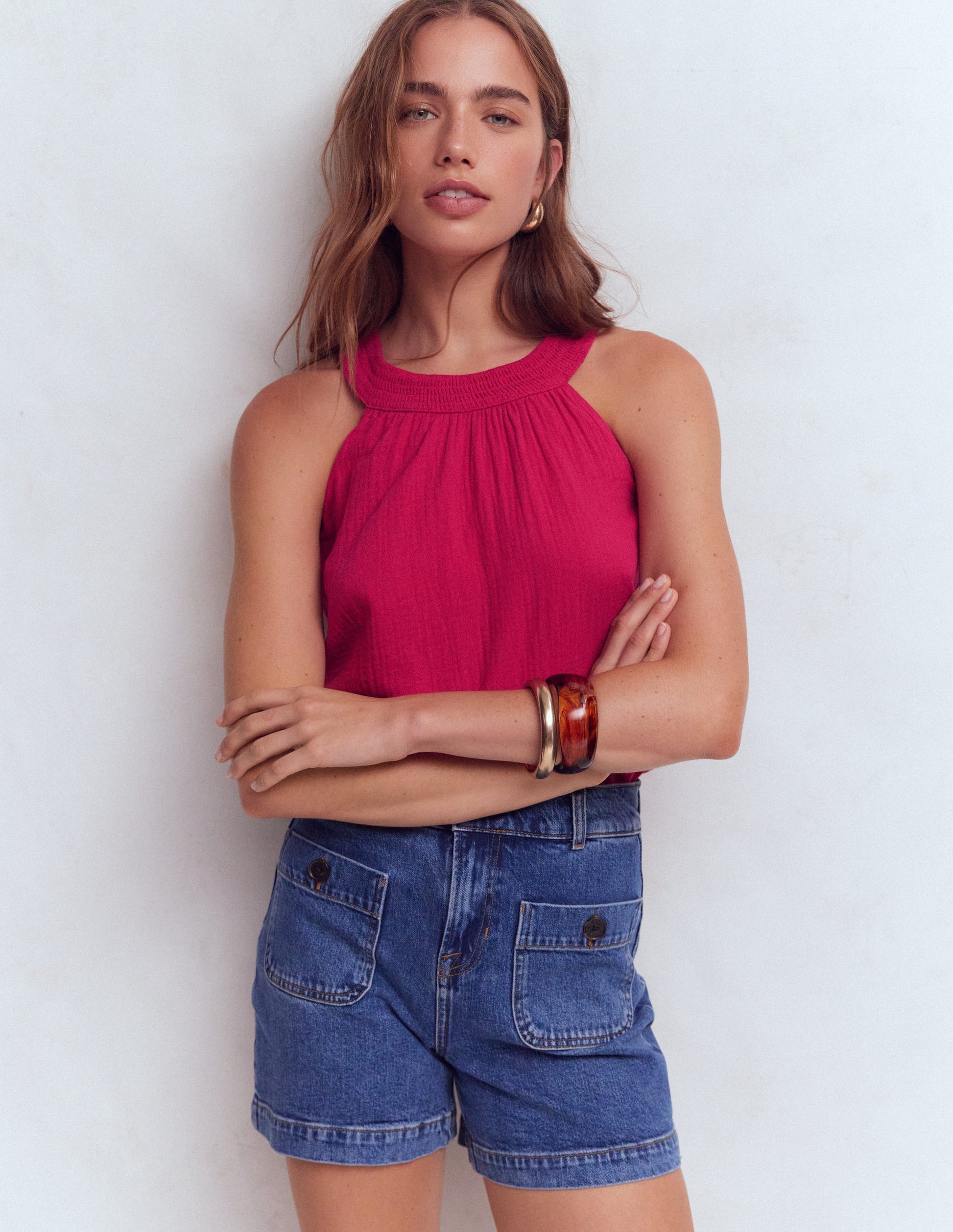 Doppeltuch-Oberteil mit Rüschen-Granatapfel-4