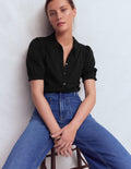 Nessa Bluse mit Lochstickerei am Kragen-Schwarz