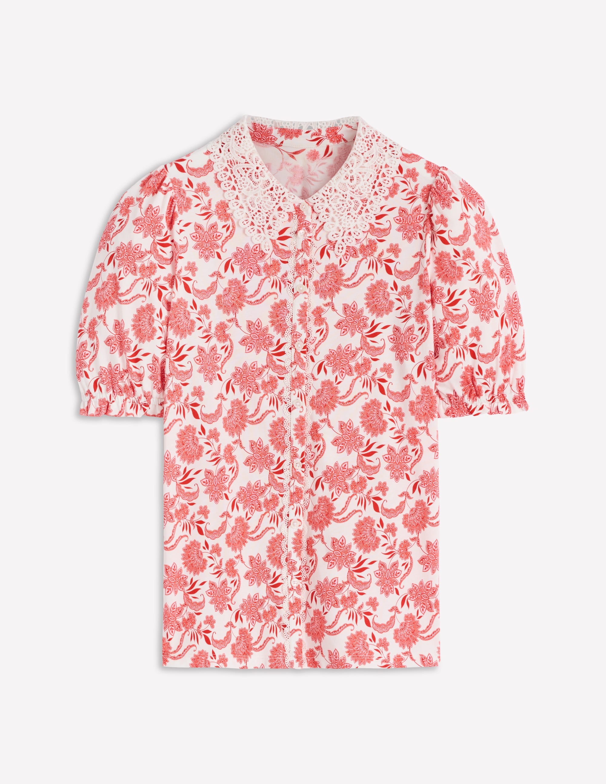 Nessa Bluse mit Lochstickerei am Kragen-Pink Geblümt - Image 5