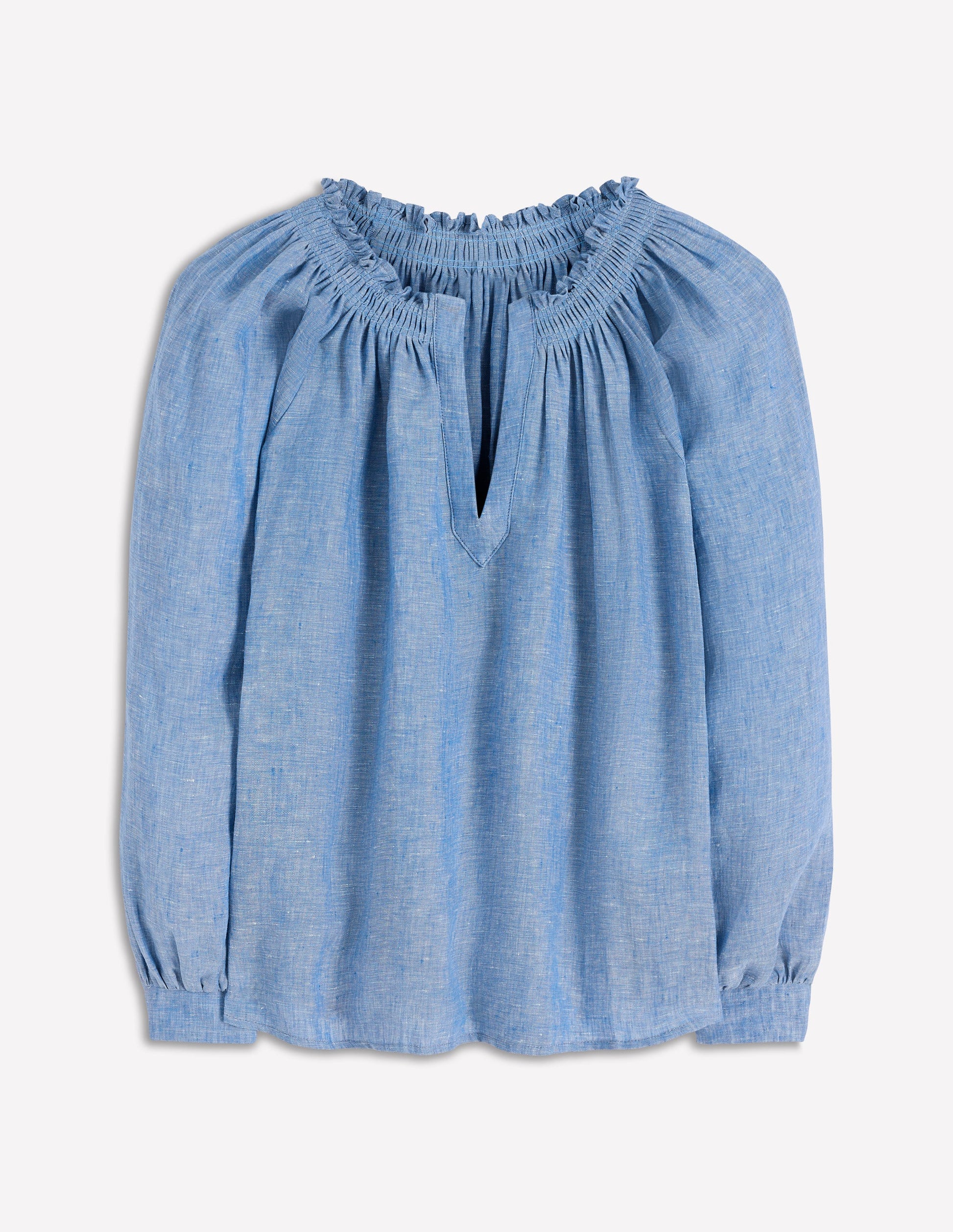 Serena Leinenoberteil mit Faltendetail am Ausschnitt-Blauer Faux-Uni-4