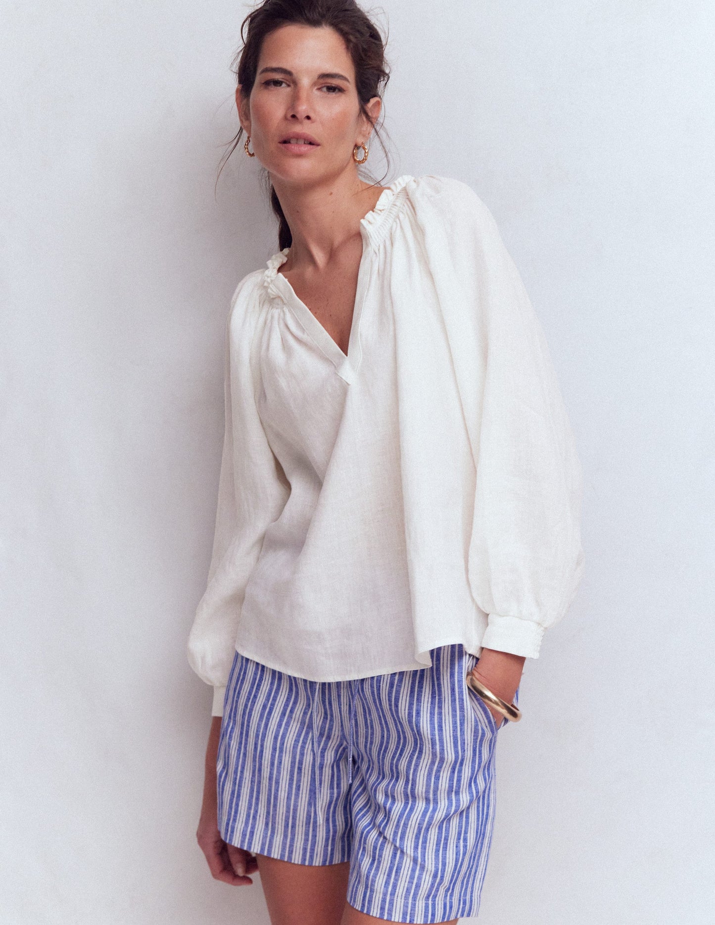 Serena Leinenoberteil mit Faltendetail am Ausschnitt-Weiß