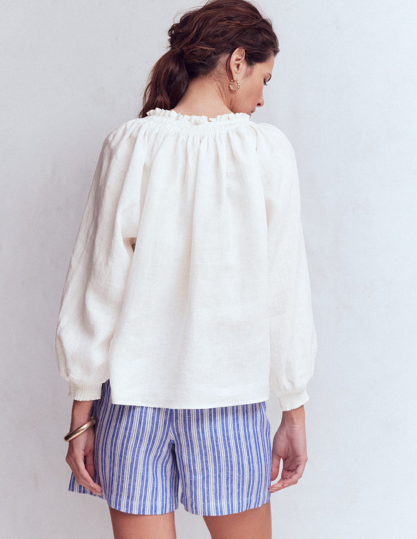 Serena Leinenoberteil mit Faltendetail am Ausschnitt-Weiß