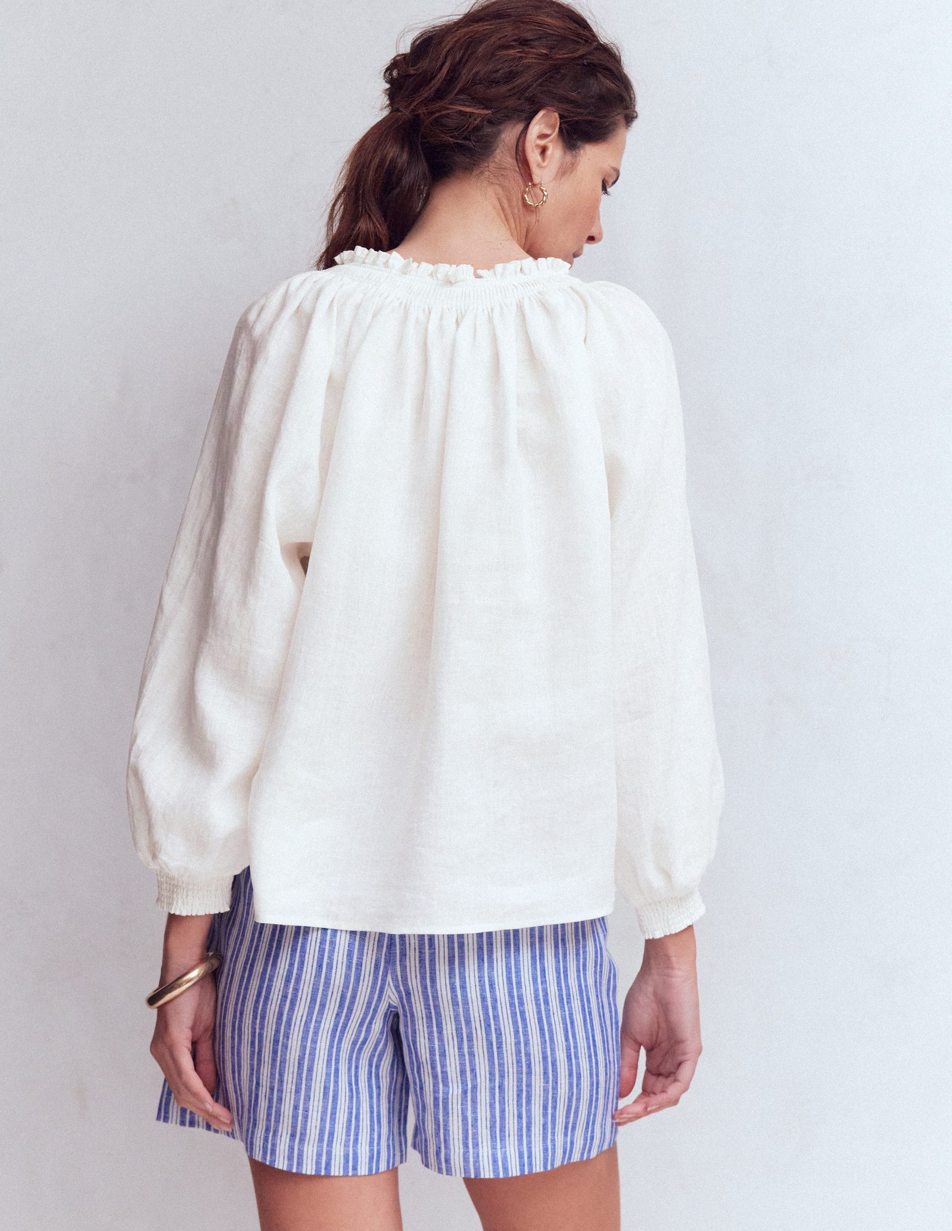 Serena Leinenoberteil mit Faltendetail am Ausschnitt-Weiß-3