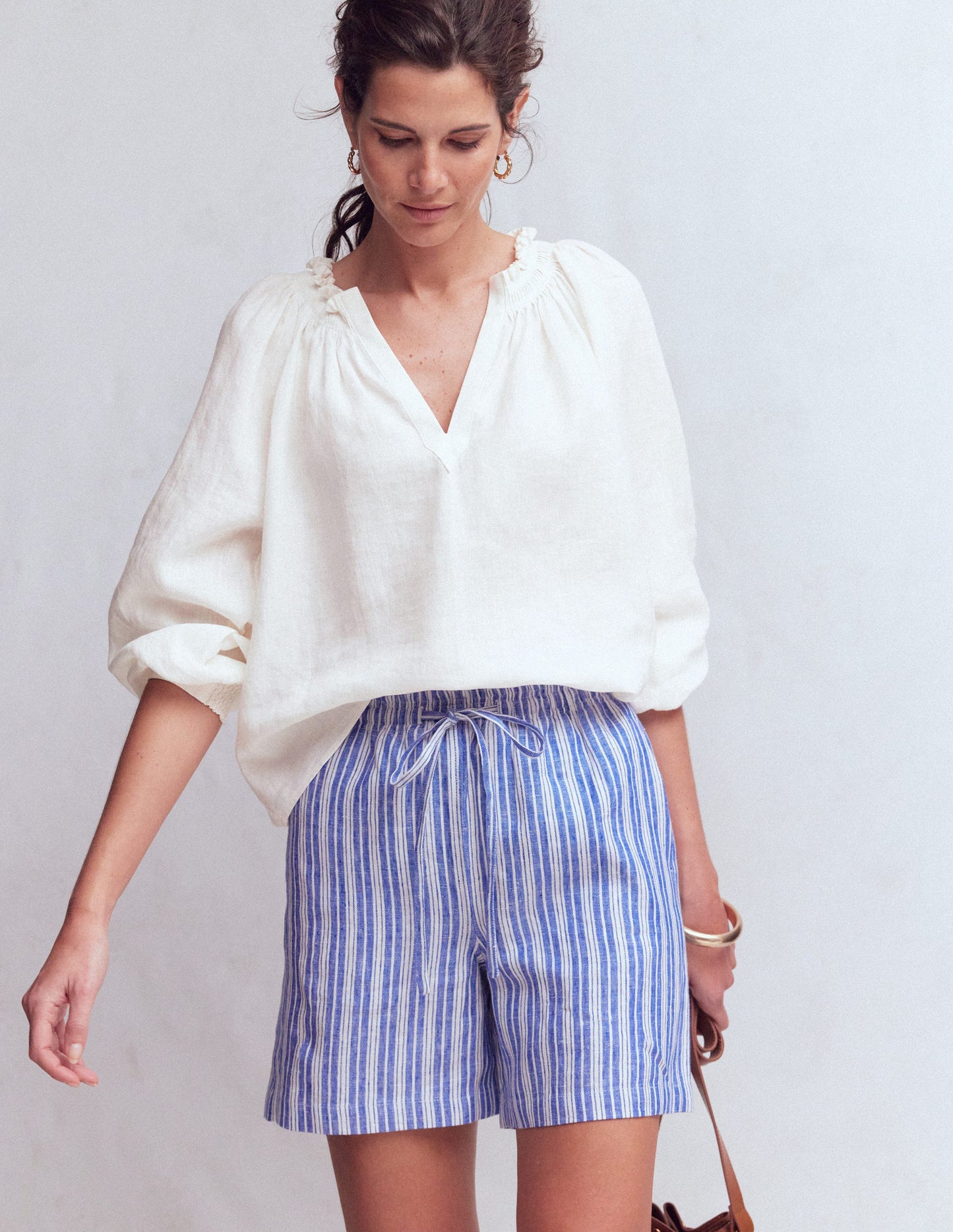 Serena Leinenoberteil mit Faltendetail am Ausschnitt-Weiß