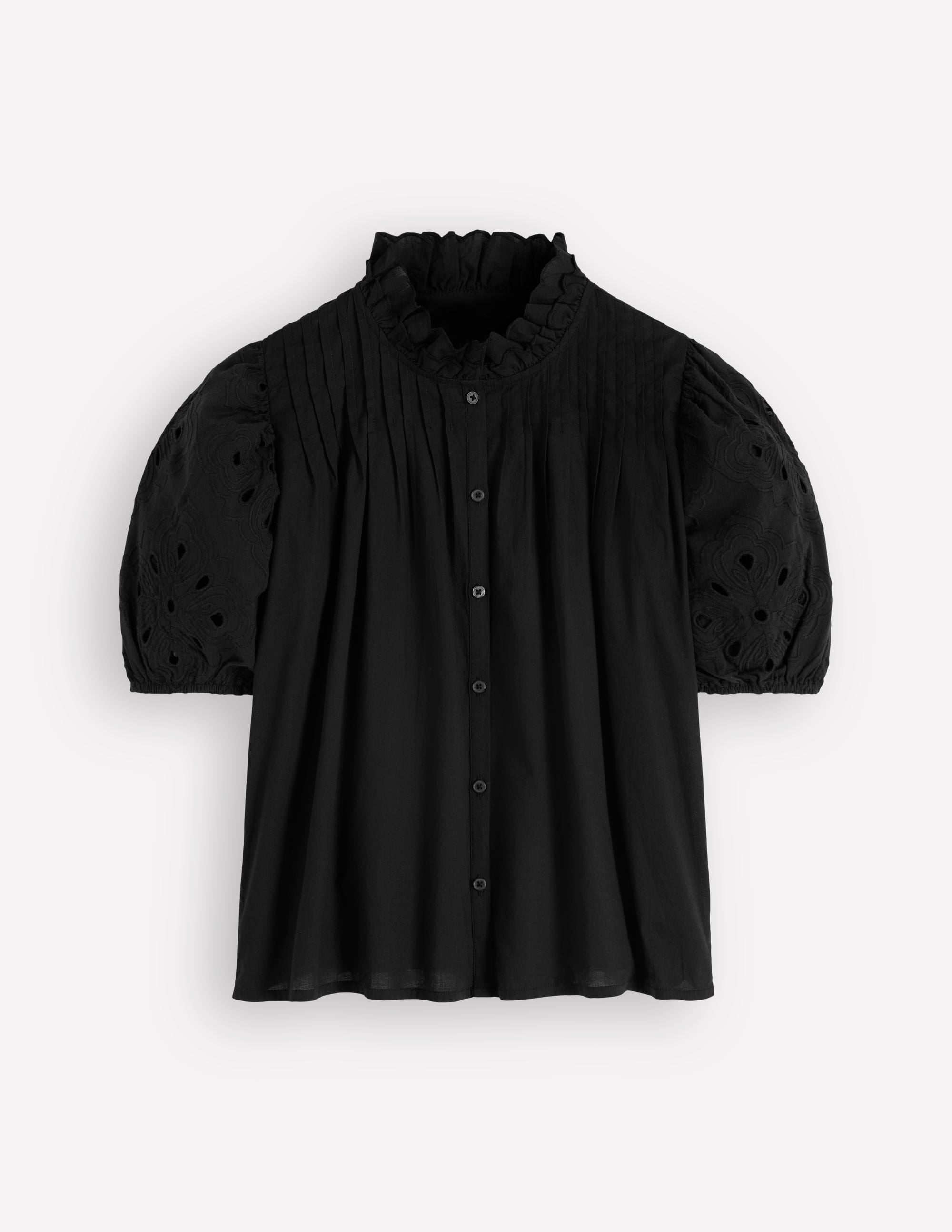 Oberteil mit Cutwork und Puffärmeln-Schwarz - Image 6