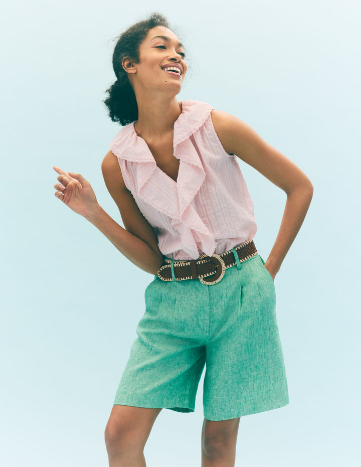 Ärmelloses Oberteil mit V-Ausschnitt und Rüschen-Artic Marl